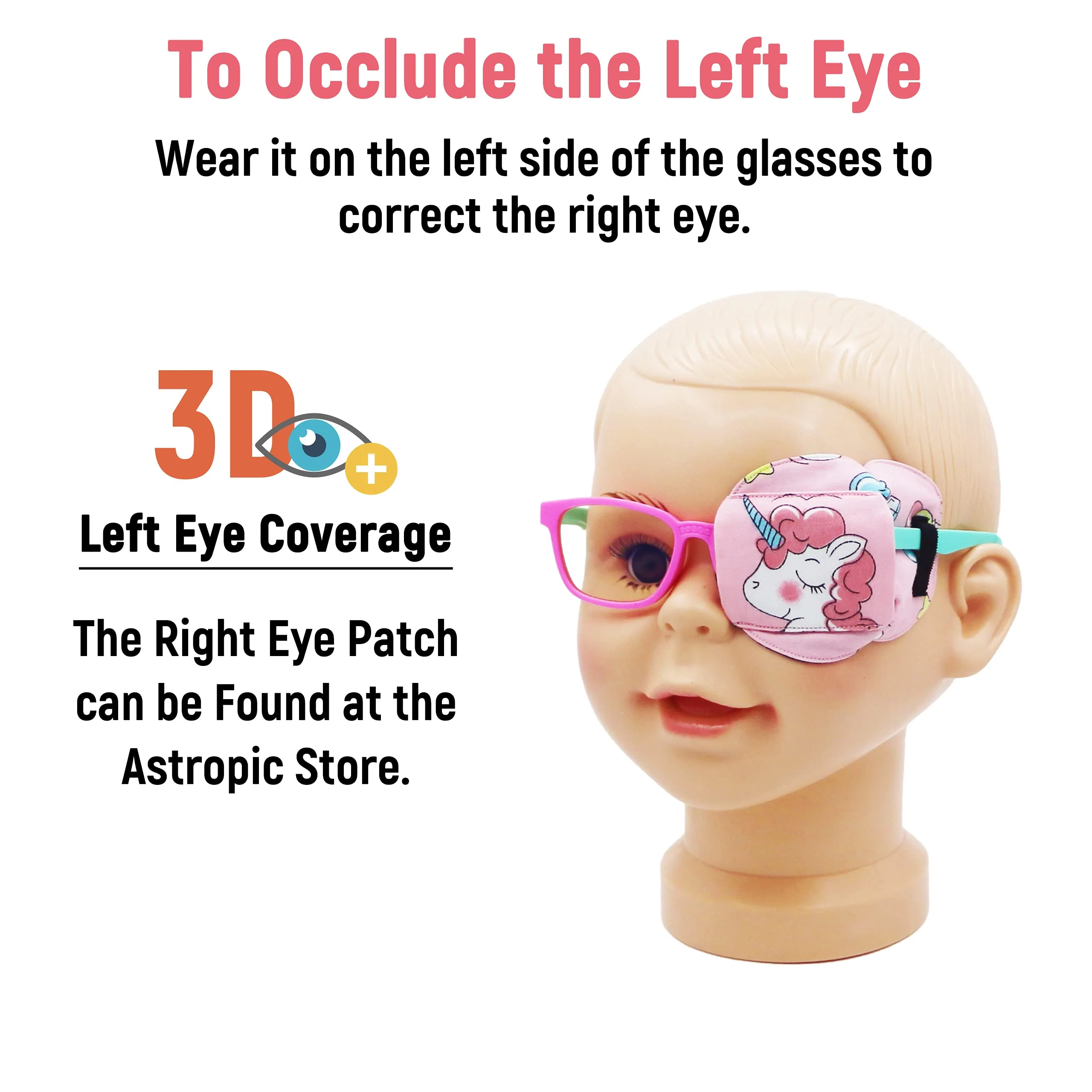 3D Cotton & Silk Eye Patch for Kids | Girls Eye Patch for Glasses | Medical Eye Patch for Children with Lazy Eye (Pink Unicorn, Left Eye) To Cover Left Eye Pink Hair Unicorn - Image 6