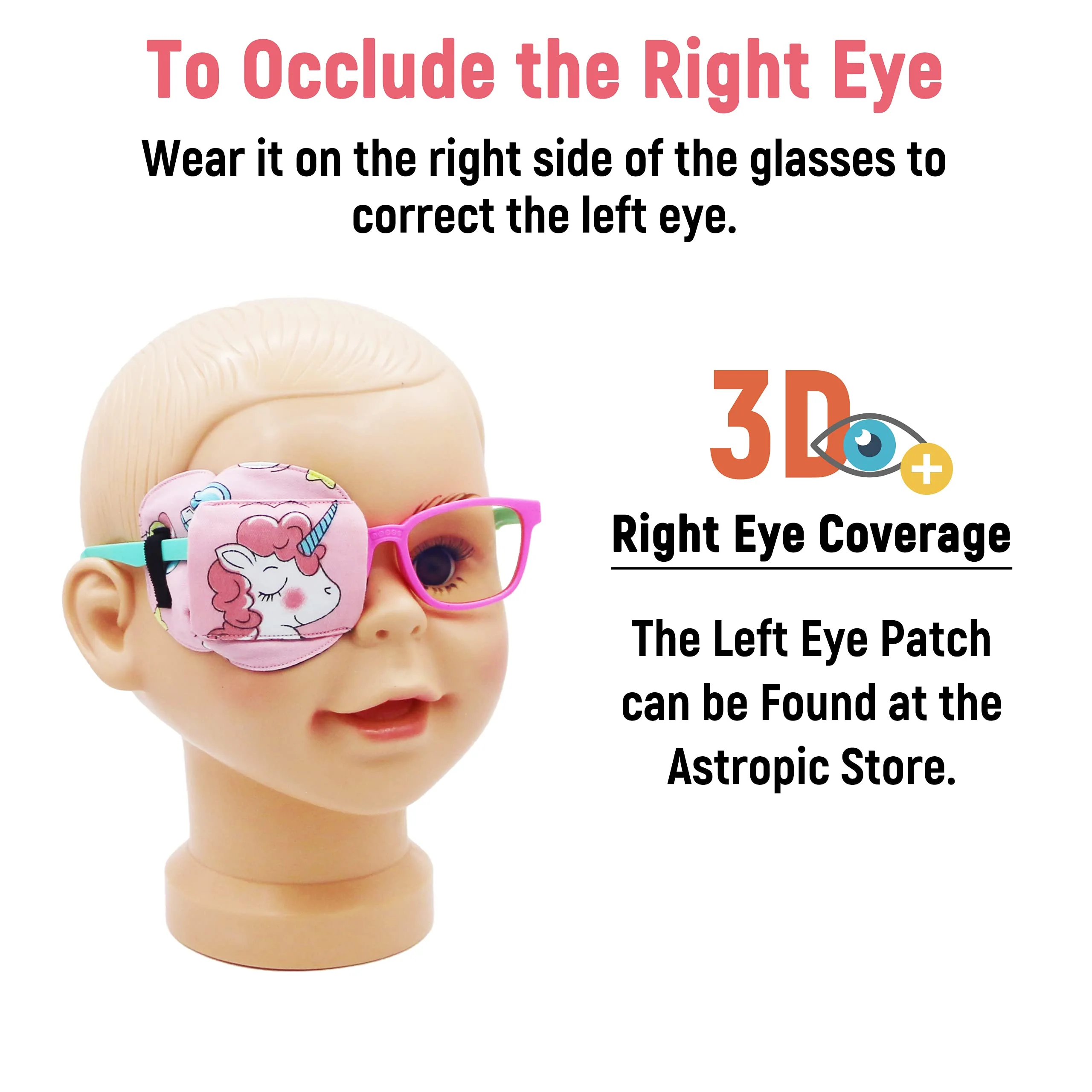 3D Cotton & Silk Eye Patch for Kids | Girls Eye Patch for Glasses | Medical Eye Patch for Children with Lazy Eye (Pink Unicorn, Right Eye) To Cover Right Eye Pink Hair Unicorn - Image 6