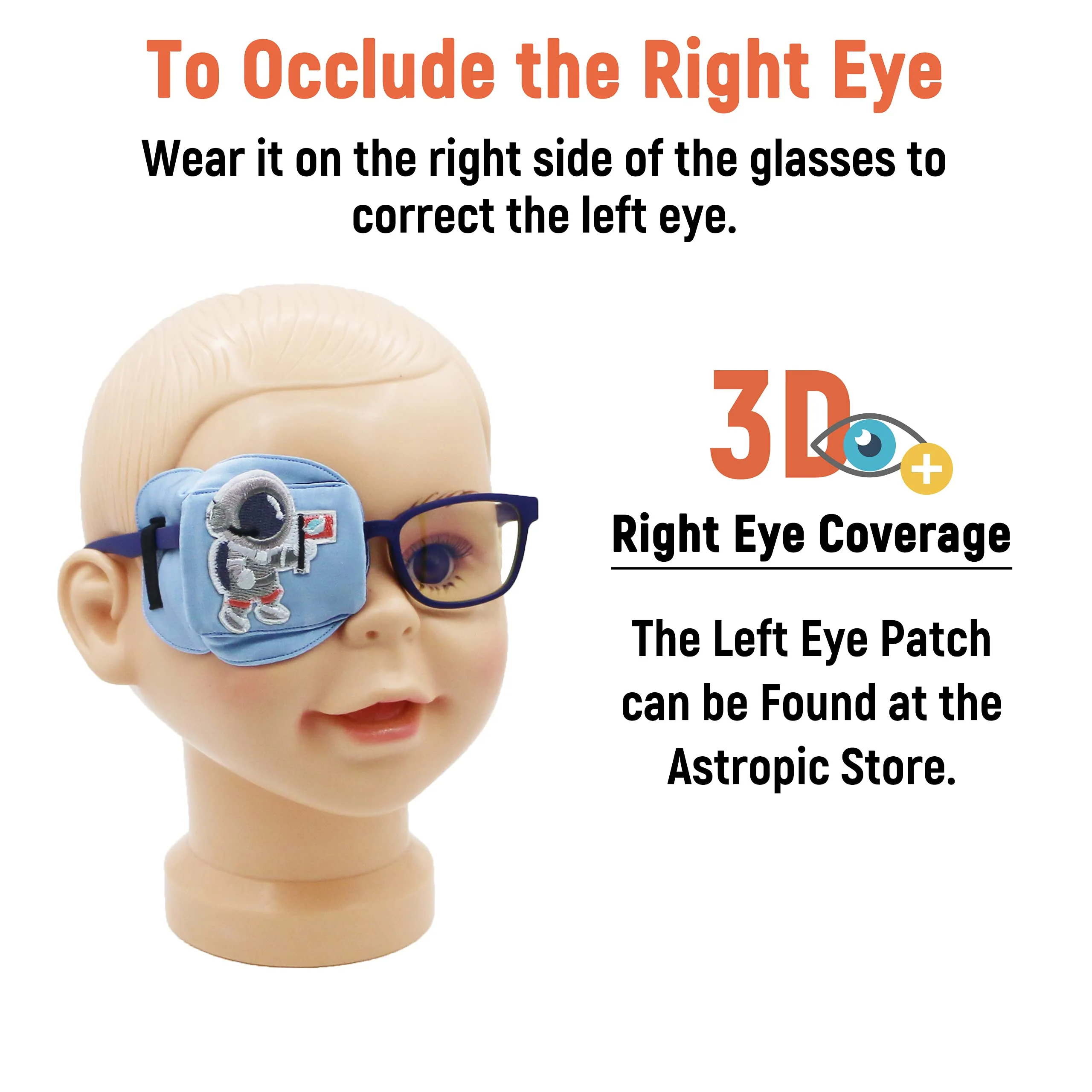 3D Silk Eye Patch for Kids | Boys Eye Patch for Glasses | Medical Eye Patch for Children with Lazy Eye (Blue - Astronaut, Right Eye) Blue Astronaut (Right Eye Coverage) - Image 6