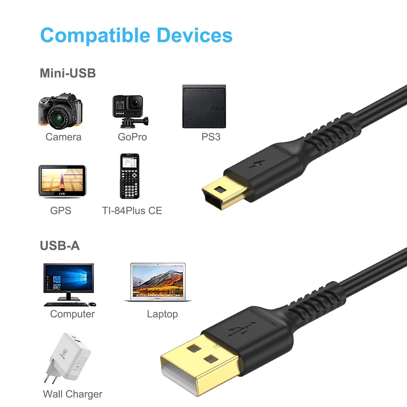 3ft Mini USB Cable, Standard USB 2.0 to Mini B Male Charger Cord Durable USB Mini to USB Charging Cable Compatible with PS3 Controller, MP3 Player, Camera, Dash Cam, Garmin GPS, Hero 3+(Black) 3 Feet Black 1 - Image 6