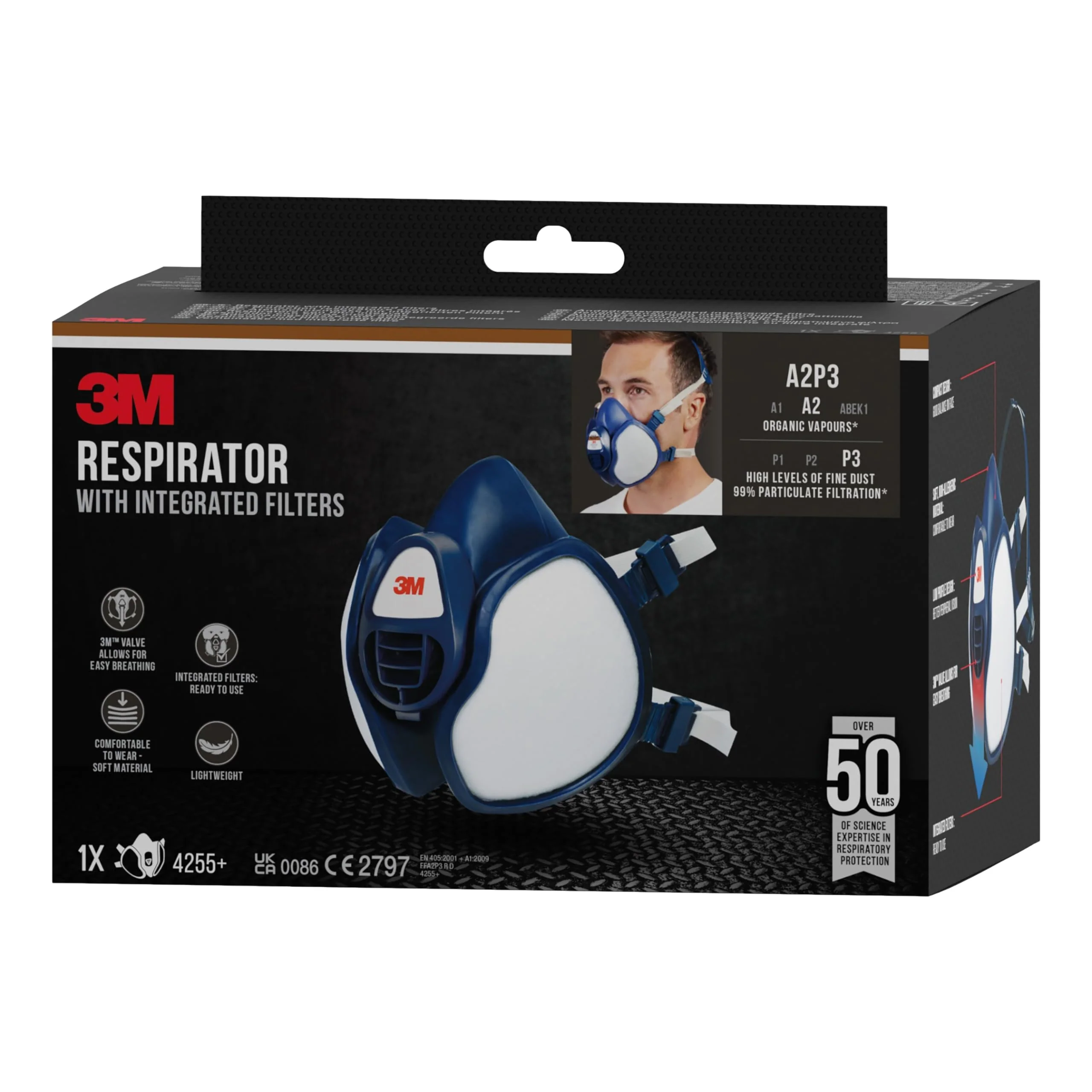 3M Respirator Mask 4251+ Half Mask for Paint Spraying 1 per Pack A2P3, for paint spray painting work (new) Single - Image 3