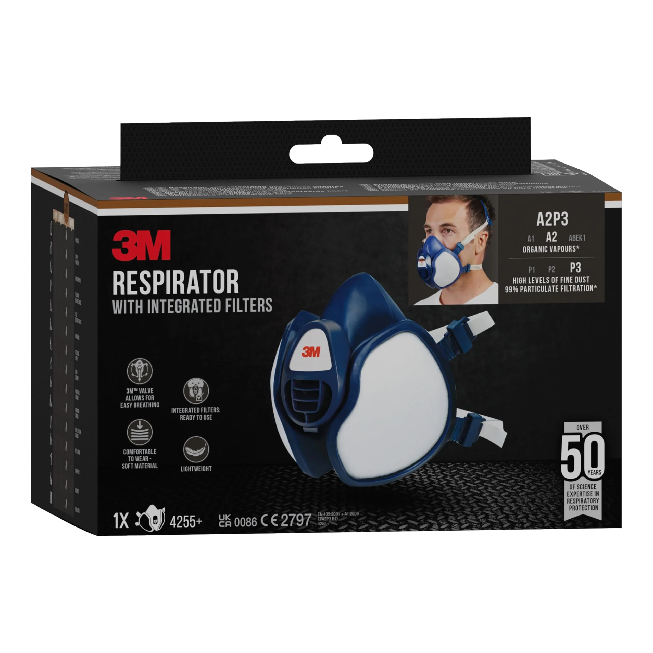 3M Respirator Mask 4251+ Half Mask for Paint Spraying 1 per Pack A2P3, for paint spray painting work (new) Single - Image 4