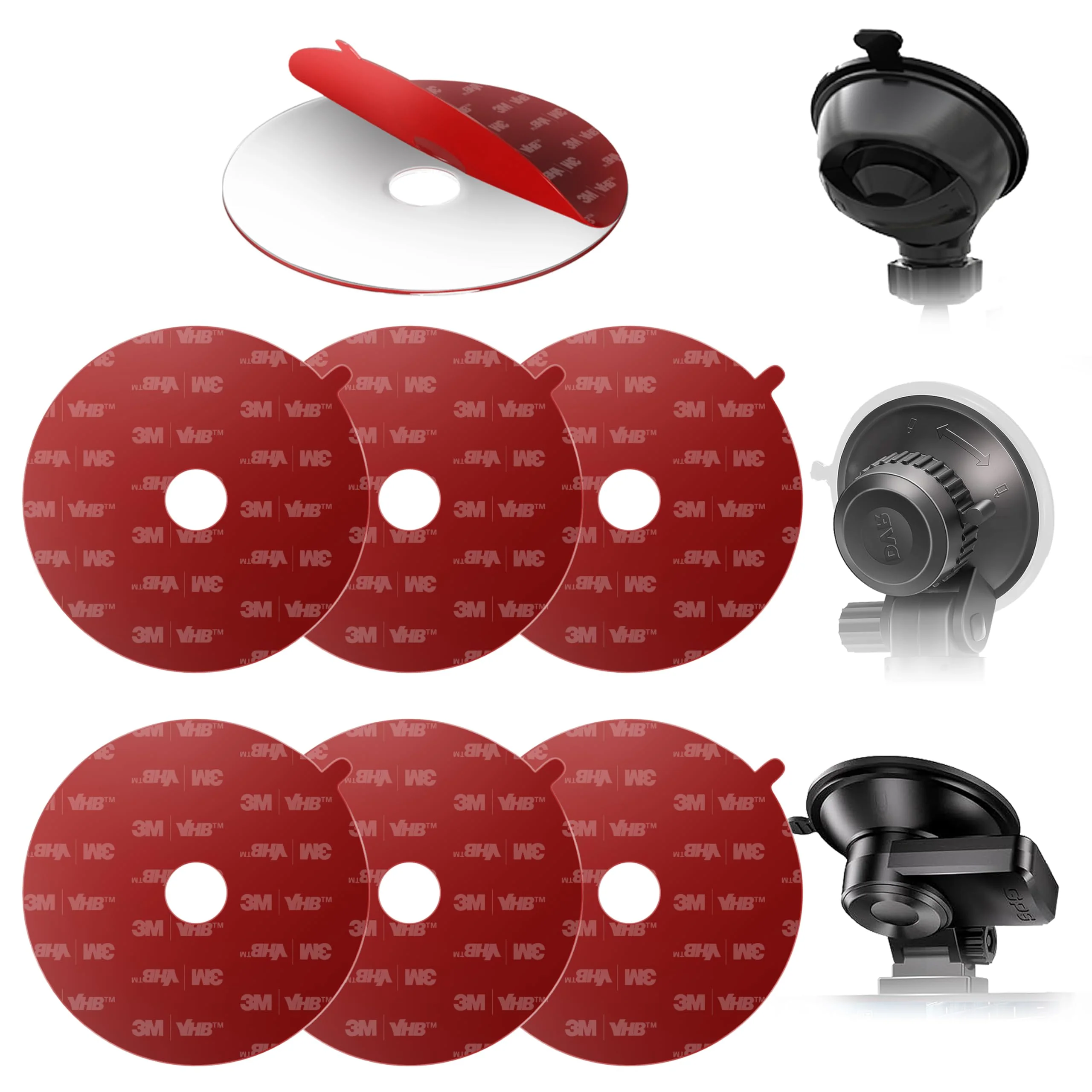 3M VHB Clear Double Sided Acrylic Foam Mounting Tape - 2.2 inches (56mm) Round Heavy Duty Adhesives Pad, Secure Dash Cam Suction Cup Mount with Center Hole Design - Pack of 6