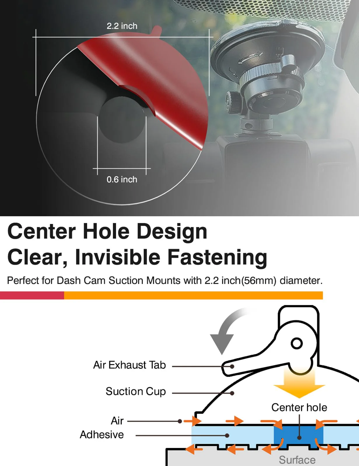 3M VHB Clear Double Sided Acrylic Foam Mounting Tape - 2.2 inches (56mm) Round Heavy Duty Adhesives Pad, Secure Dash Cam Suction Cup Mount with Center Hole Design - Pack of 6 - Image 2