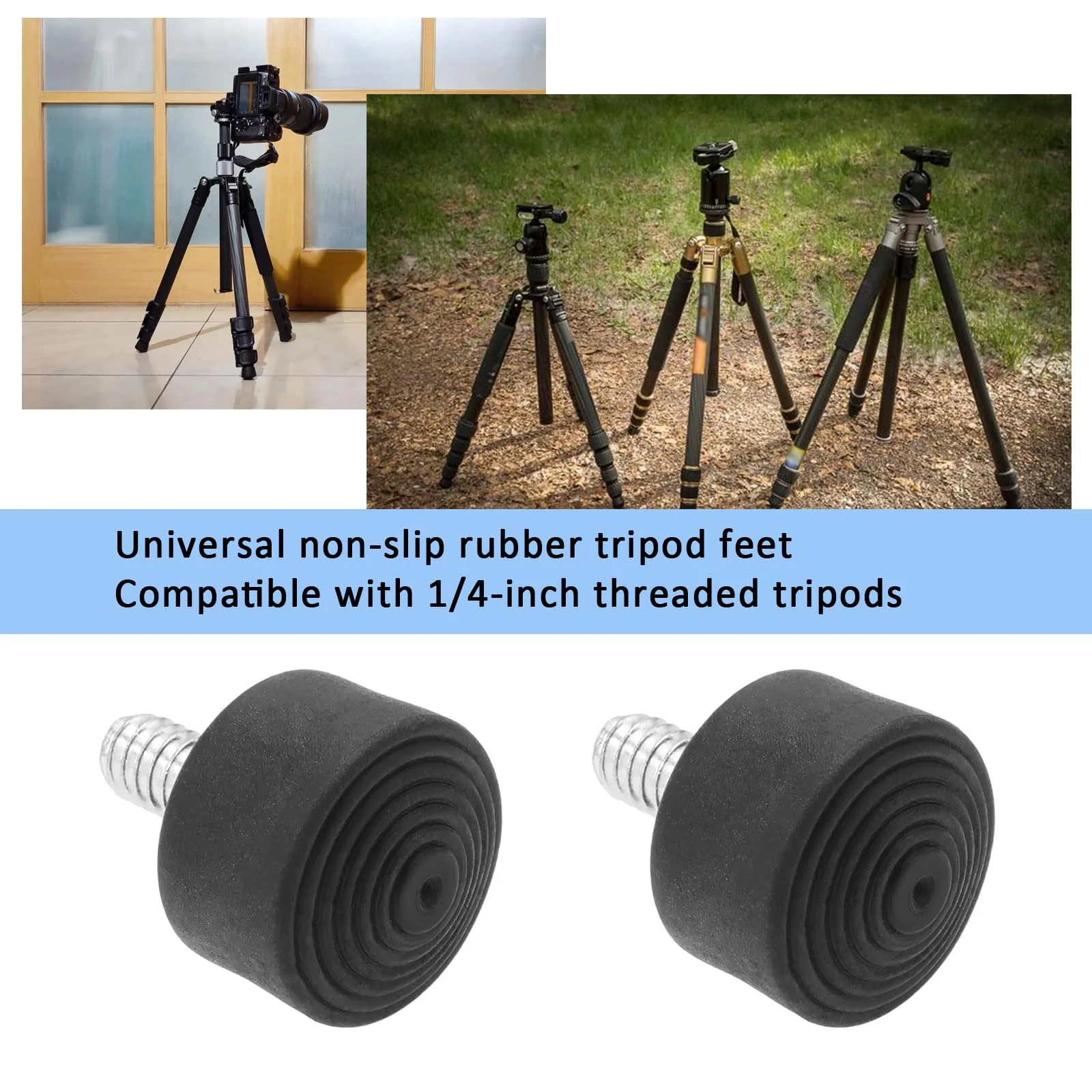 3PCS Anti-Slip Rubber Tripod Foot Spikes Compatible with 1/4 Inch Thread Size Monopod Camera Rubber Legs Feet Replacement Parts Black - Image 3
