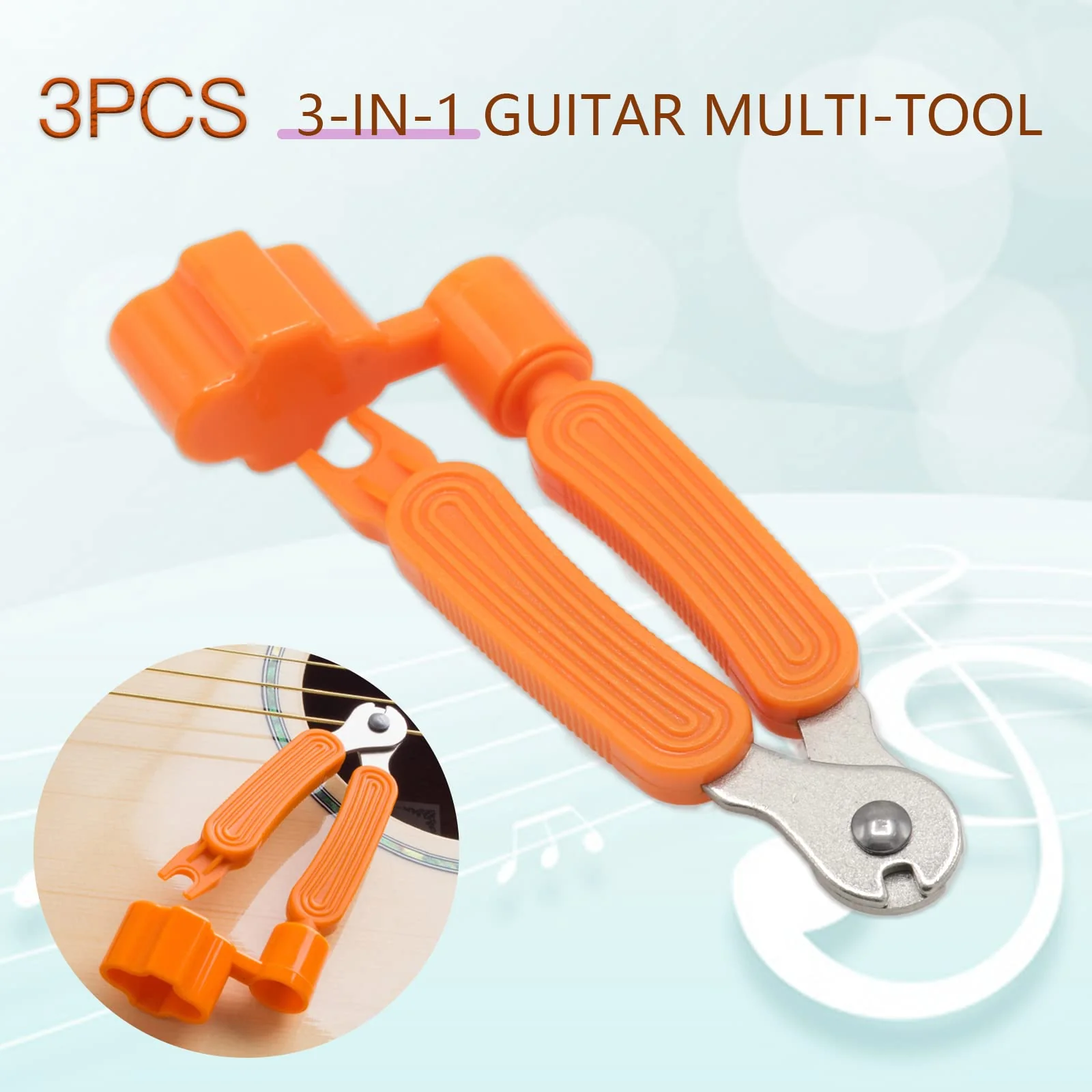 3Pcs Guitar String Cutter and Winder Tool, Acoustic Guitar Bridge Pin Remover Puller, 3-In-1 Guitar String Replace Tool for Guitar Mandolin Banjo orange - Image 2