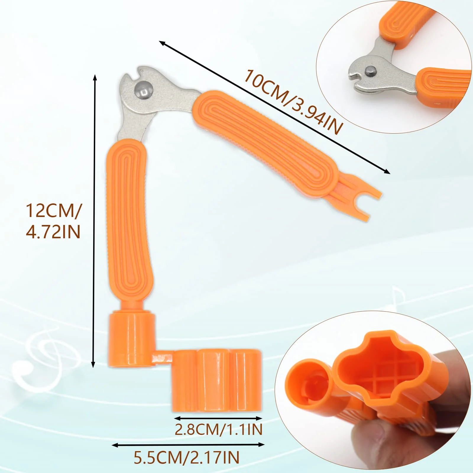 3Pcs Guitar String Cutter and Winder Tool, Acoustic Guitar Bridge Pin Remover Puller, 3-In-1 Guitar String Replace Tool for Guitar Mandolin Banjo orange - Image 3