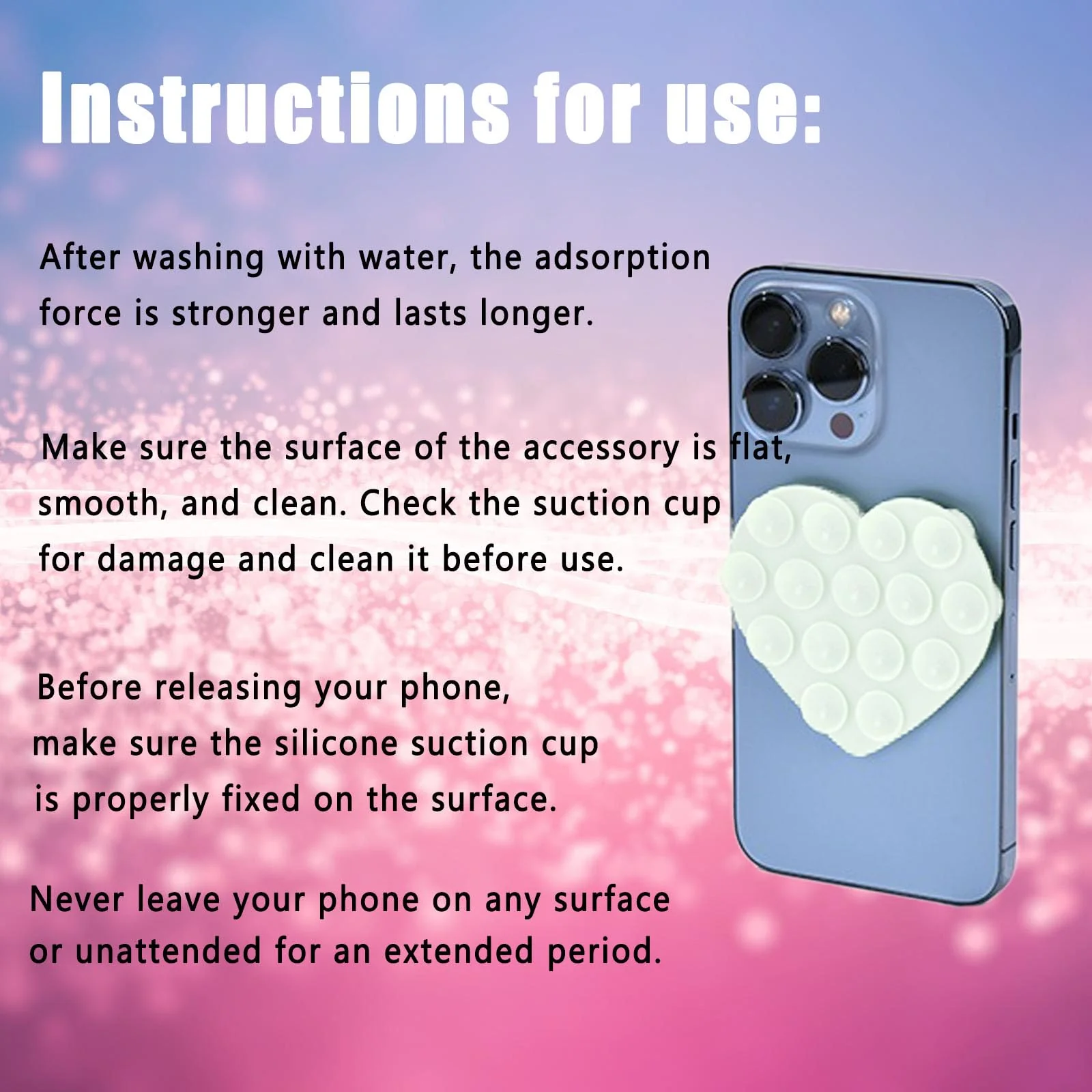 3PCS Silicone Suction Phone Case Mount,Double-Sided Heart Shaped Non Slip Suction Cup Phone Mount,Hands-Free Phone Accessories Holder for Selfies and Videos,Phone Stand Sticky for Cell Phone - Image 3