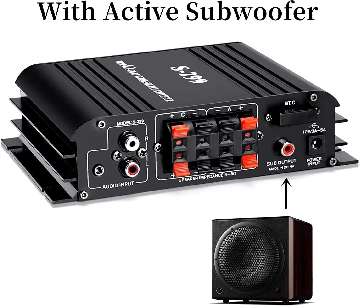 4.1 Channel Mini Audio Amplifier Receiver, Power Amplifier, Bluetooth 5.0 Amplifier, 50Wx4 + Active Subwoofer, Integrated Hi-Fi Loudspeaker Amplifier, Audio Reduction System for Car or Home 4.1 CH With Subwoofer (No FM) - Image 7