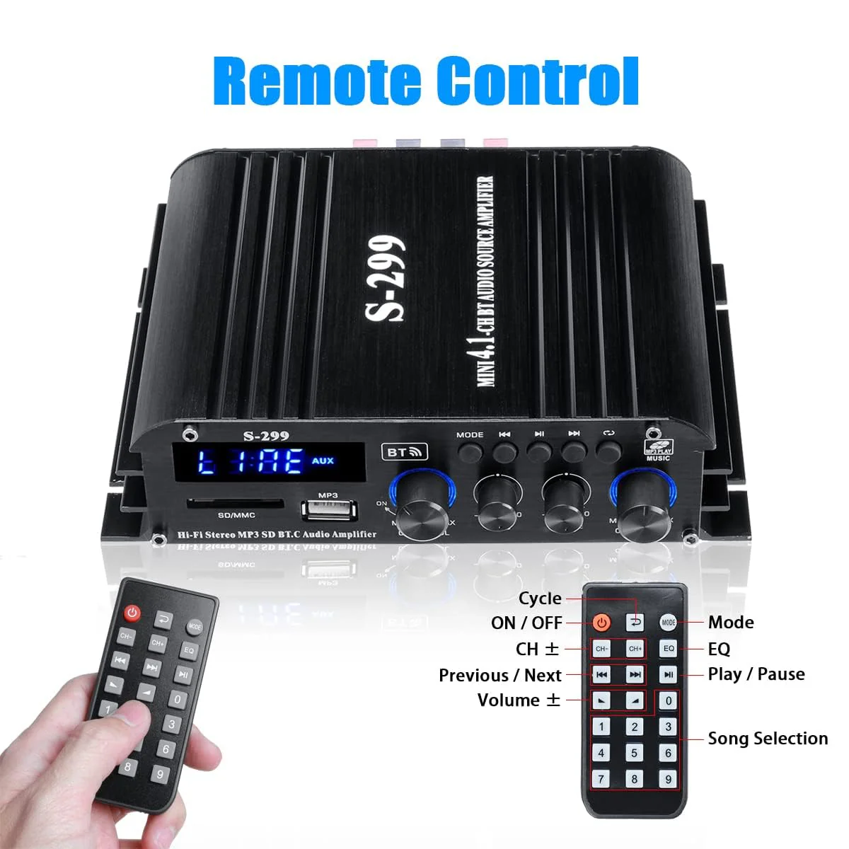 4.1 Channel Mini Audio Amplifier Receiver, Power Amplifier, Bluetooth 5.0 Amplifier, 50Wx4 + Active Subwoofer, Integrated Hi-Fi Loudspeaker Amplifier, Audio Reduction System for Car or Home 4.1 CH With Subwoofer (No FM) - Image 8