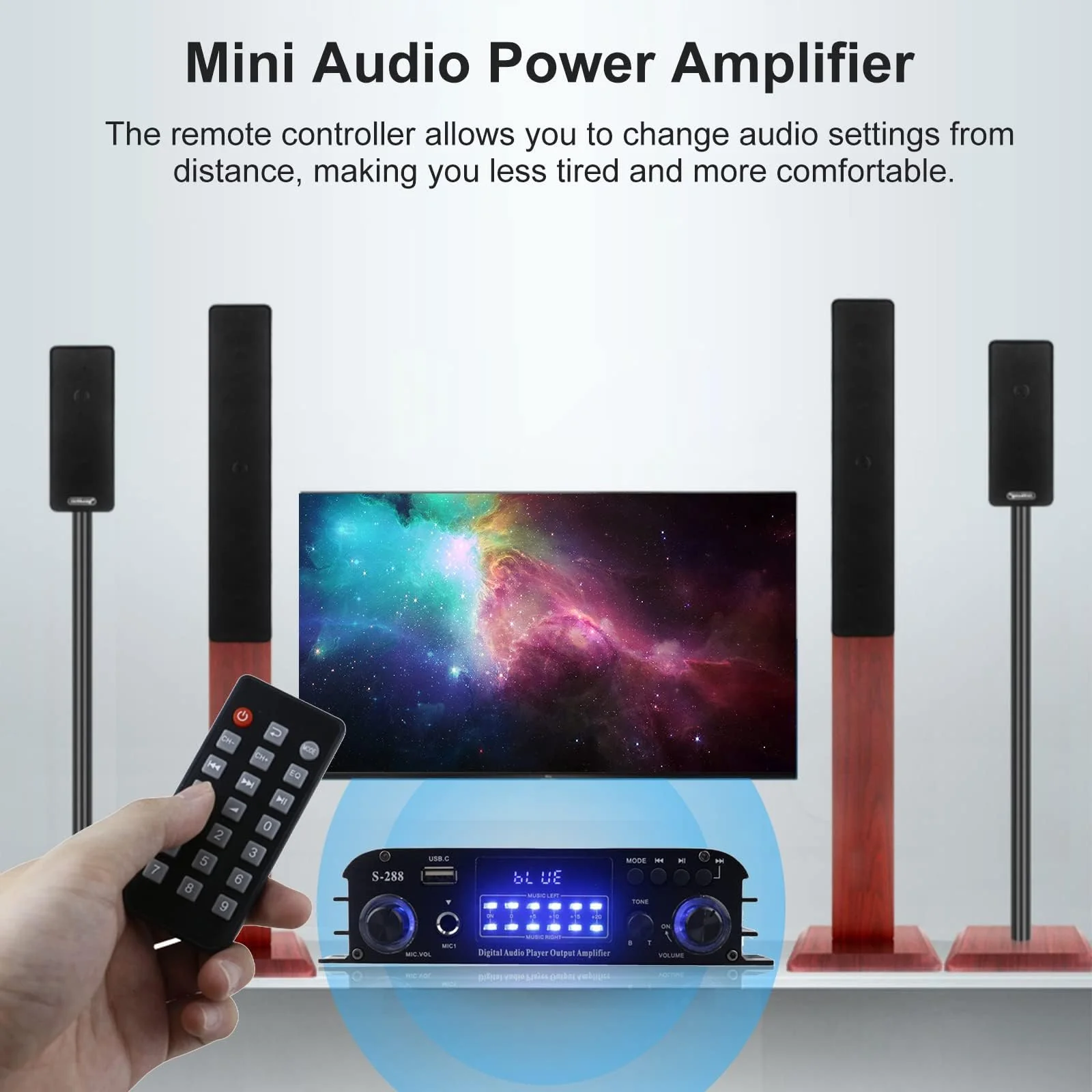 4 Channel Bluetooth 5.0 Home Audio Amplifier, 50Wx4, Max 1200W HiFi Stereo Power Amplifier USB, SD, FM Class D Speaker Amp for Home Theater Karaoke, with Power Adapter & Remote Control 4.0 CH With FM - Image 4
