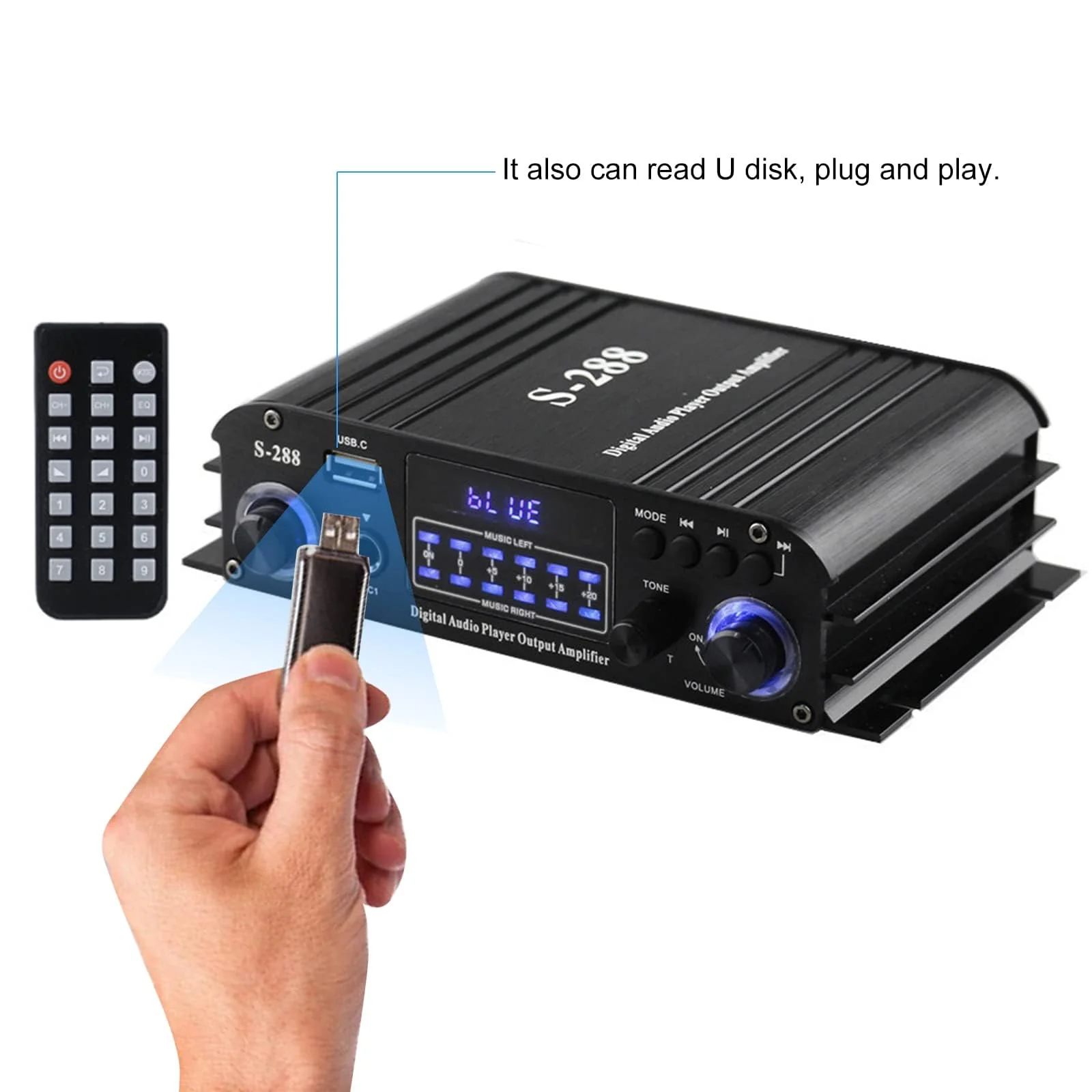 4 Channel Bluetooth 5.0 Home Audio Amplifier, 50Wx4, Max 1200W HiFi Stereo Power Amplifier USB, SD, FM Class D Speaker Amp for Home Theater Karaoke, with Power Adapter & Remote Control 4.0 CH With FM - Image 7