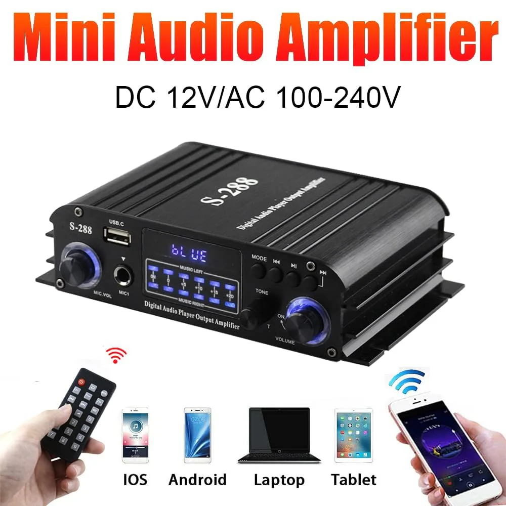 4 Channel Bluetooth 5.0 Home Audio Amplifier, 50Wx4, Max 1200W HiFi Stereo Power Amplifier USB, SD, FM Class D Speaker Amp for Home Theater Karaoke, with Power Adapter & Remote Control 4.0 CH With FM - Image 9