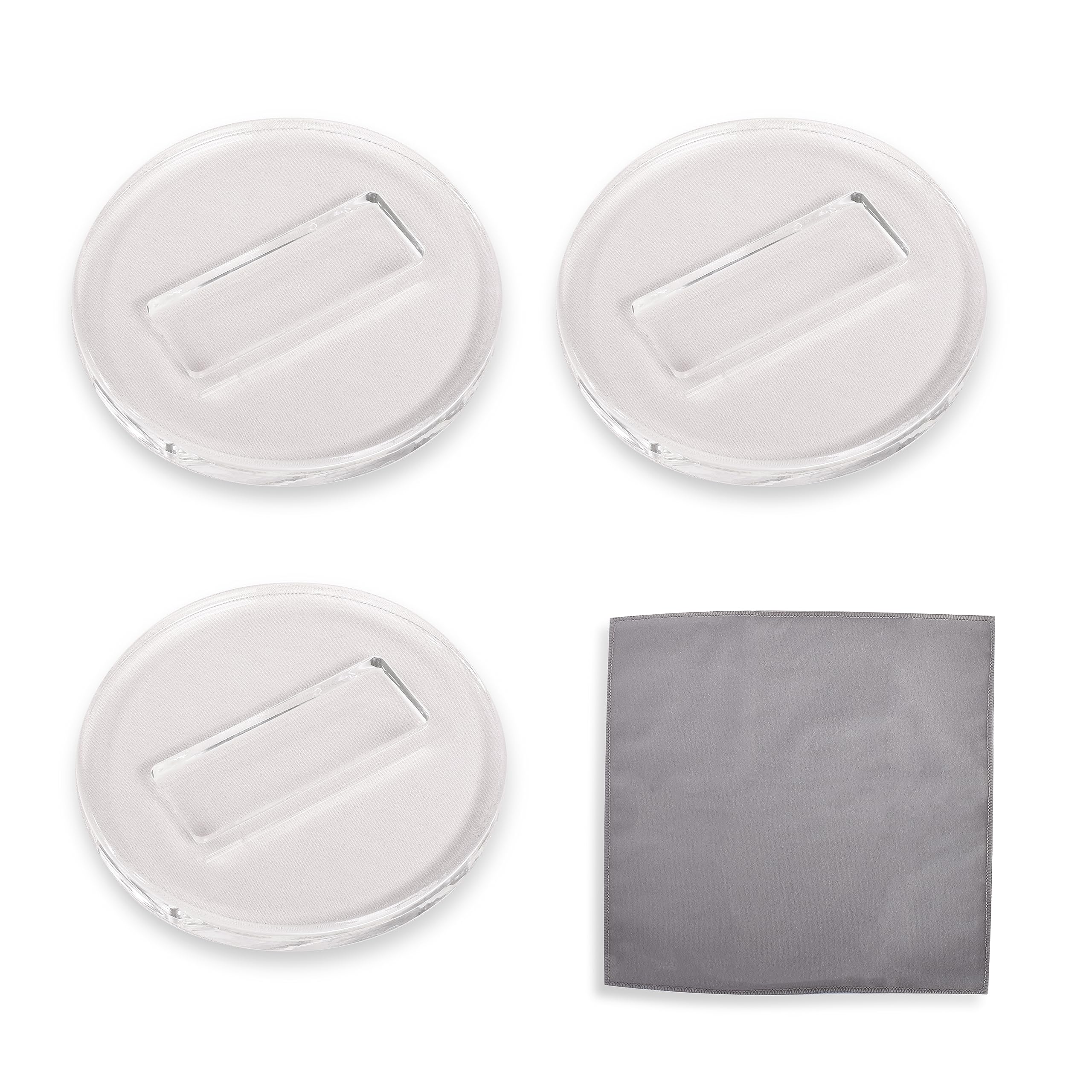 4" Clear Piano Caster Cups for Grand Piano and Baby Grand Piano by Blue Akilades - 3 Pack Invisible Design with Dust Cloth