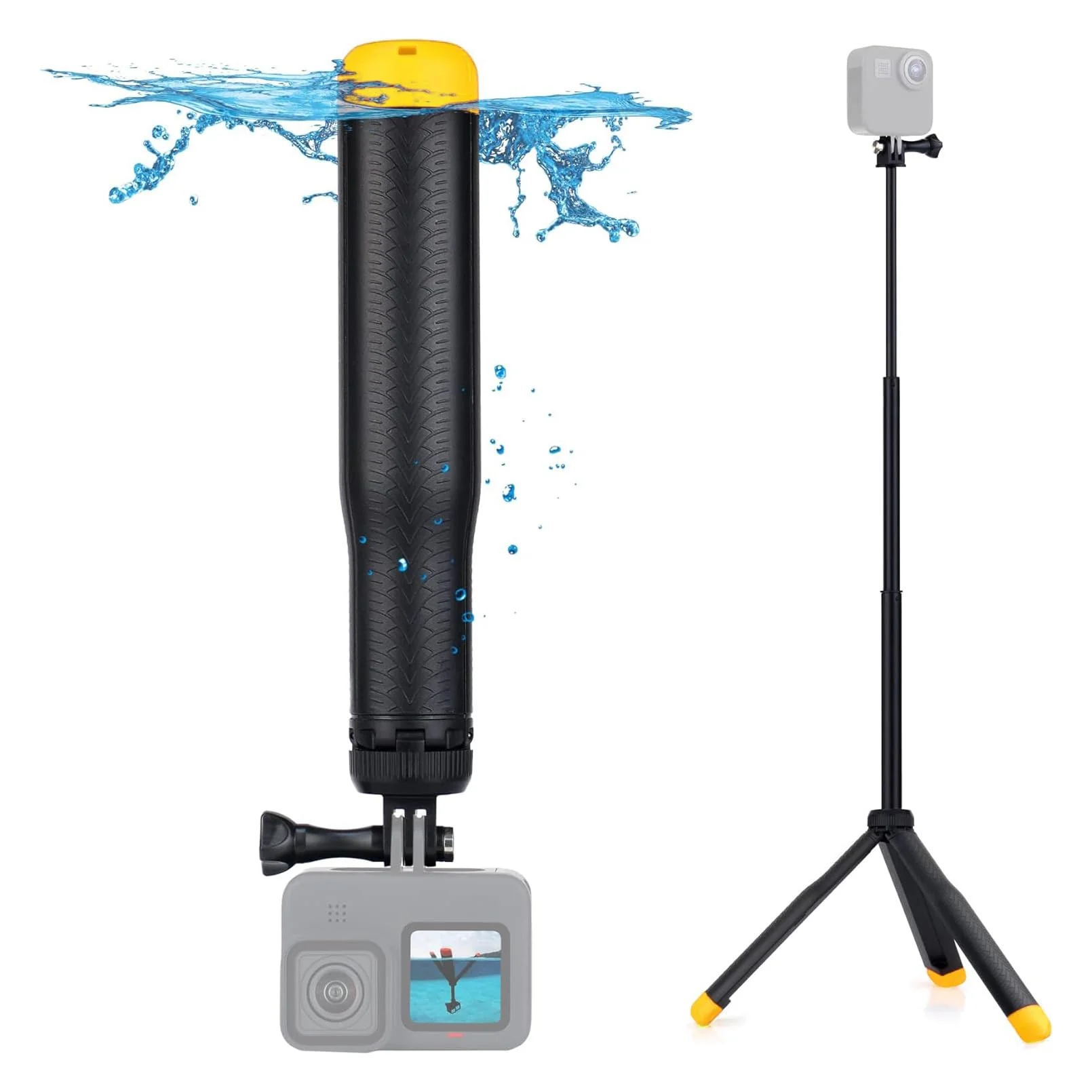 4-in-1 Floating Hand Grip Tripod Underwater Waterproof Selfie Stick Extendable Monopod for GoPro Hero 12 11 10 9 8 7 6 5 4,Insta360,Used as a Floating Tripod,Hand Grip,Selfie Stick,Tripod Stand Yellow