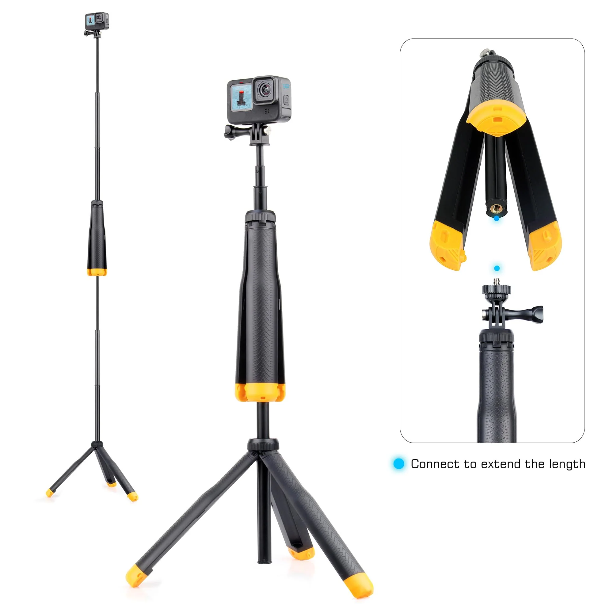4-in-1 Floating Hand Grip Tripod Underwater Waterproof Selfie Stick Extendable Monopod for GoPro Hero 12 11 10 9 8 7 6 5 4,Insta360,Used as a Floating Tripod,Hand Grip,Selfie Stick,Tripod Stand Yellow - Image 3