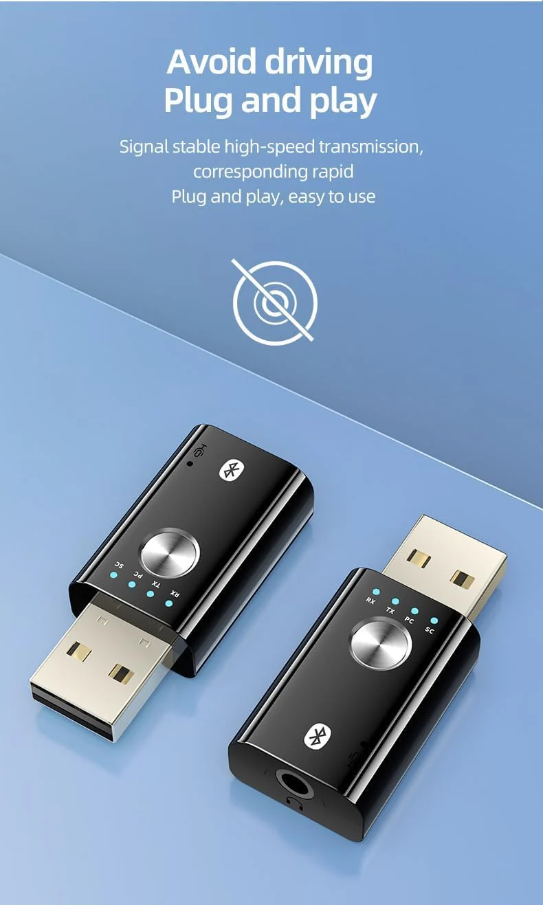 4-in-1 USB Audio Bluetooth Transmitter/Receiver with Surround Sound, 5.1 Channel, AUX Input and Microphone and Accessories - Image 7