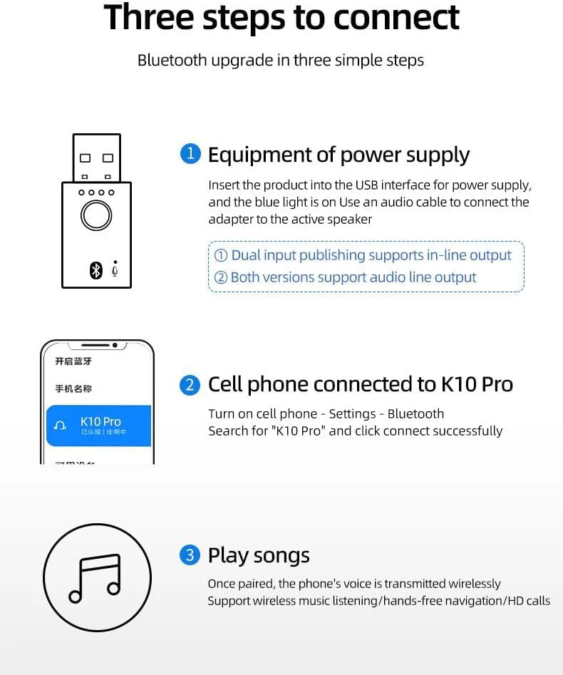 4-in-1 USB Audio Bluetooth Transmitter/Receiver with Surround Sound, 5.1 Channel, AUX Input and Microphone and Accessories - Image 9