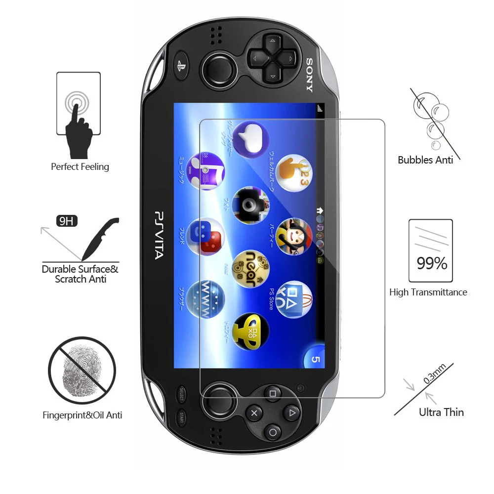 (4-Pack) 2 Front+2 Back Covers Screen Protectors for Sony Playstation Vita 1000, Akwox 9H Tempered Glass Front Screen Protector and HD Clear PET Back Screen Protective Film for PS Vita PSV 1000 - Image 2