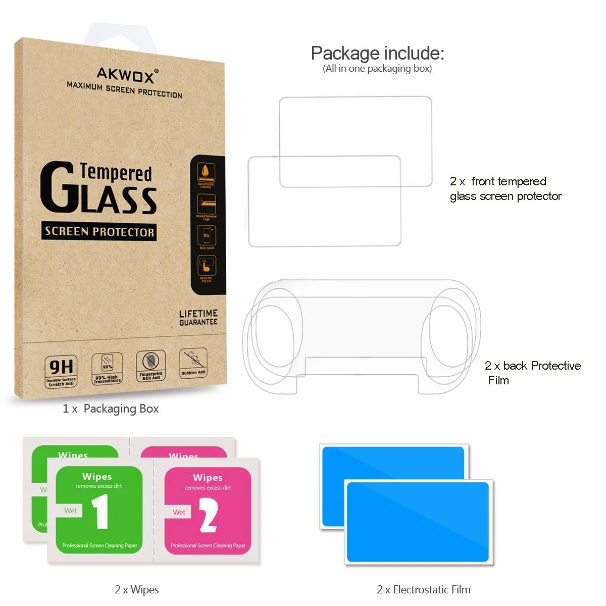 (4-Pack) 2 Front+2 Back Covers Screen Protectors for Sony Playstation Vita 1000, Akwox 9H Tempered Glass Front Screen Protector and HD Clear PET Back Screen Protective Film for PS Vita PSV 1000 - Image 6