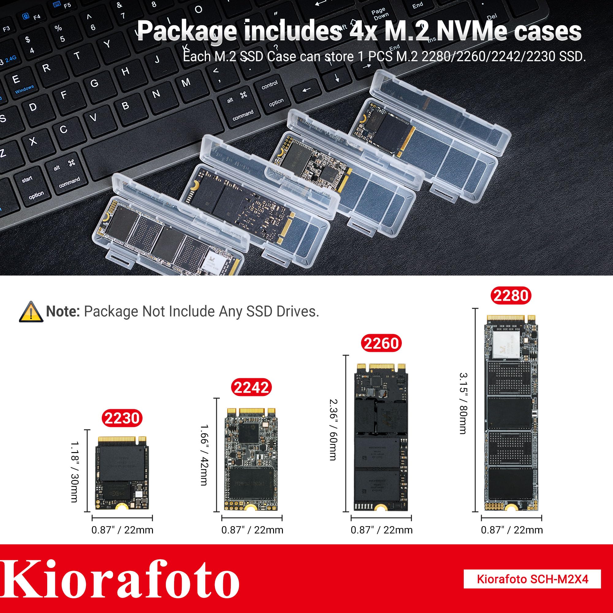 4 PACK Clear Plastic M.2 2280 2260 2242 2230 SSD Case, Portable M.2 NVMe SSD Case Protective Box M.2 2280 Holder Storage with Label, Individual M.2 Drive Storage Case Anti-Static & Shockproof for 4PCS SSDs(Clear) - Image 2