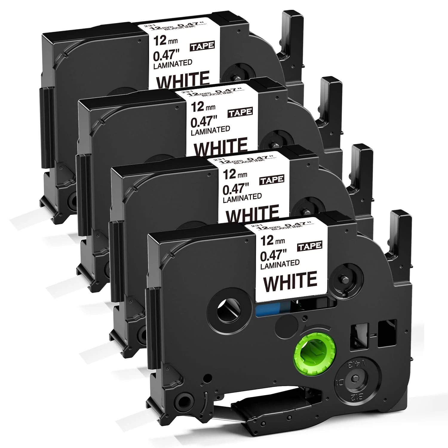 4-Pack Compatible with Brother Label Maker Tape TZe-231 TZ-231 P Touch Label Tape 12mm 0.47 White TZ,Work for Ptouch PT-D210 PT-H110 PT-D600 PT-D220 PT-D410,PT-1290,Black on White Tape 8m 26.2ft