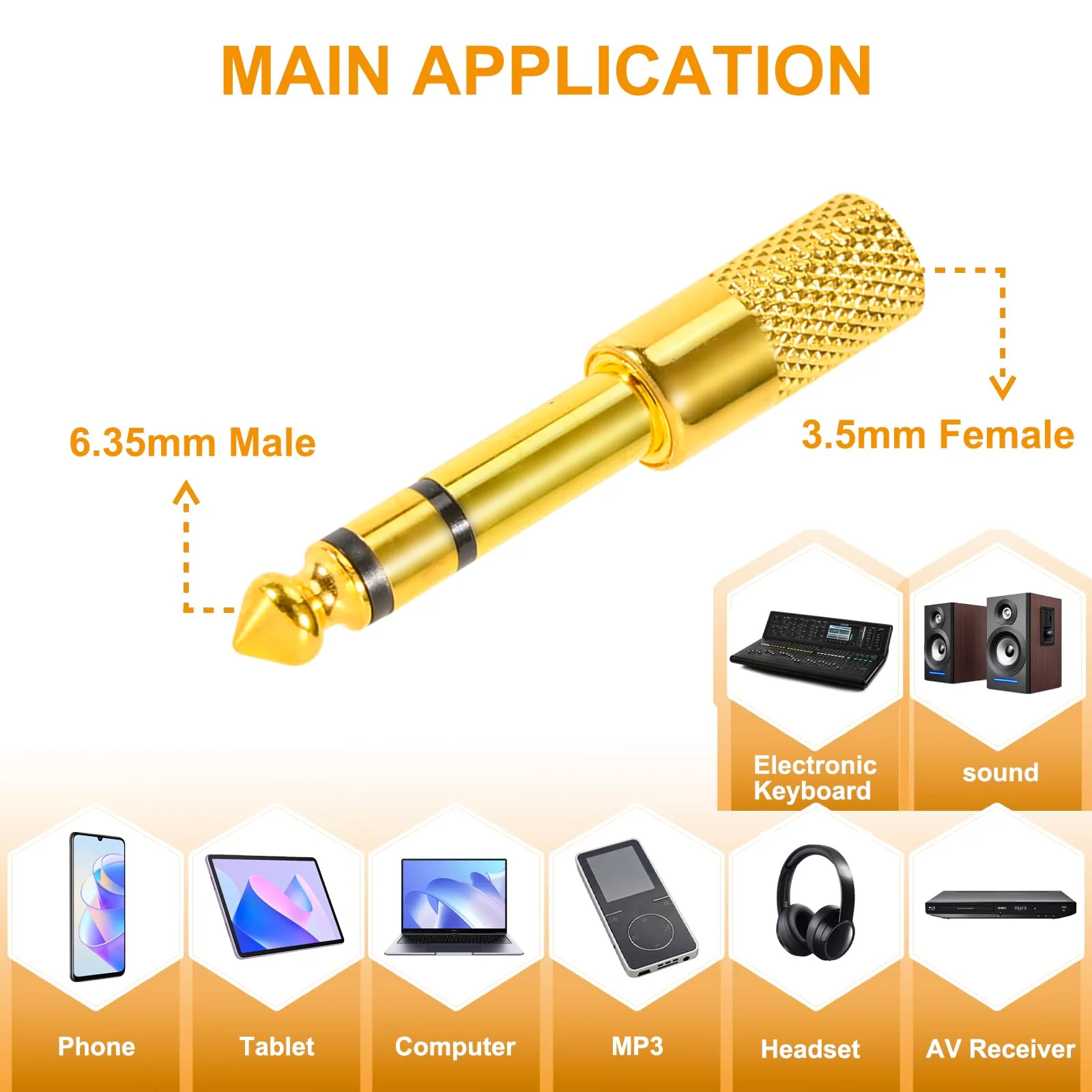 4 Pack Headphone Jack 3.5mm (1/8 inch) Male to 6.35mm(1/4 inch) Female Adapter and 6.35mm(1/4) to 3.5mm(1/8) Audio Adapter,Stereo Audio Jack Adapter for Player, Headphone,Guitar Amplifier - Image 3