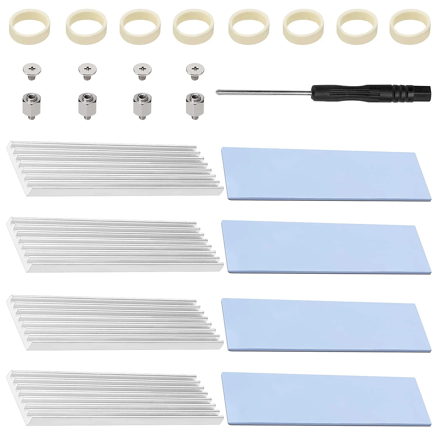 4 Pack M.2 SSD Heatsink VooGenzek Aluminum Heatsink with M.2 SSD Screws and Heat Conductive Silicone Pads for M.2 Heatsink Laptops and Desktops, 70x22x3mm, Silver Silver - 70X22X3 mm