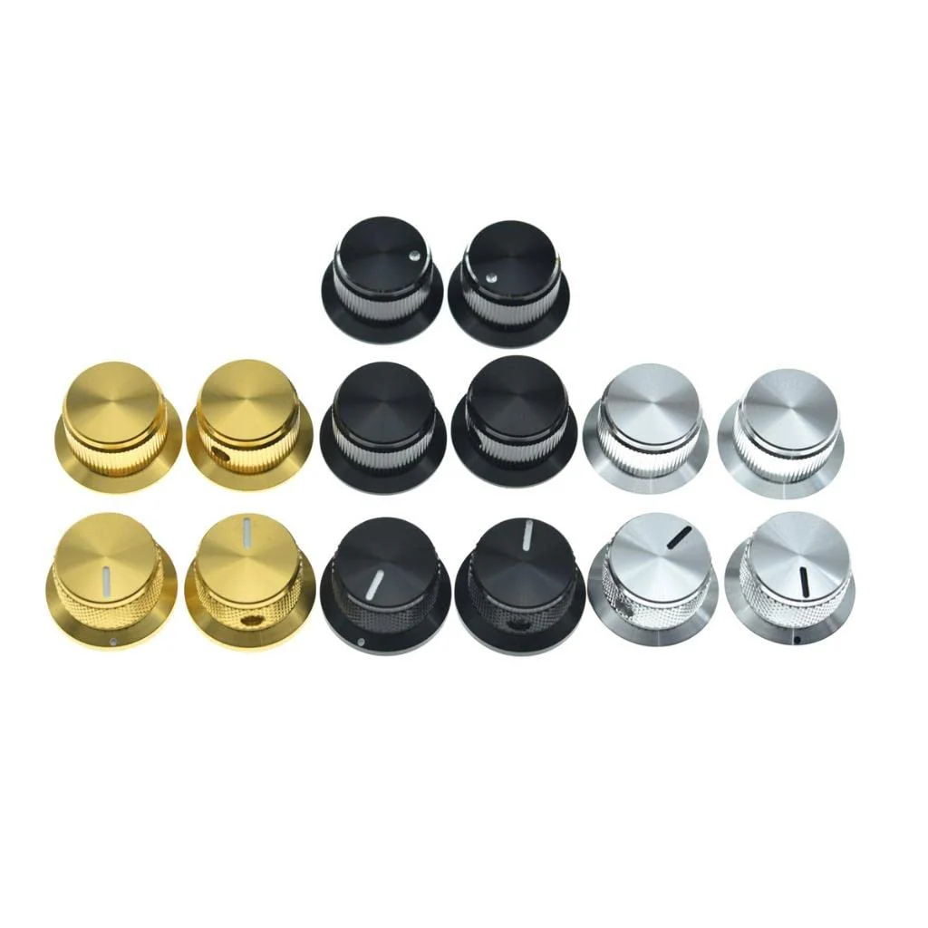 4-Pack Set Screw Style Aluminium Potentiometer Knobs 1/4" Universal Top Hat Knobs Bell Volume Tone Control Knobs for Guitar/Bass/AMPS/Preamps Silver Pack of 4 Silver with Indicator-3 - Image 5