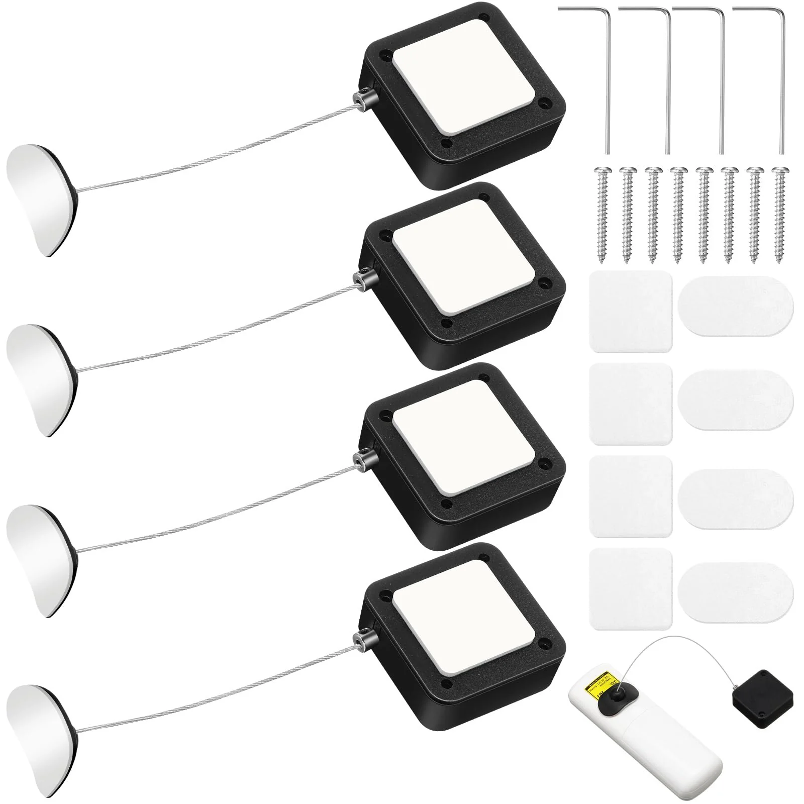 4 Pcs 6.5 ft Retractable Cable Lock with Double Sided Adhesive and Screws Remote Control Security Lock Anti Lost Rope Hardware Cable Lock Security Lanyard Lock for TV Tablets Showroom