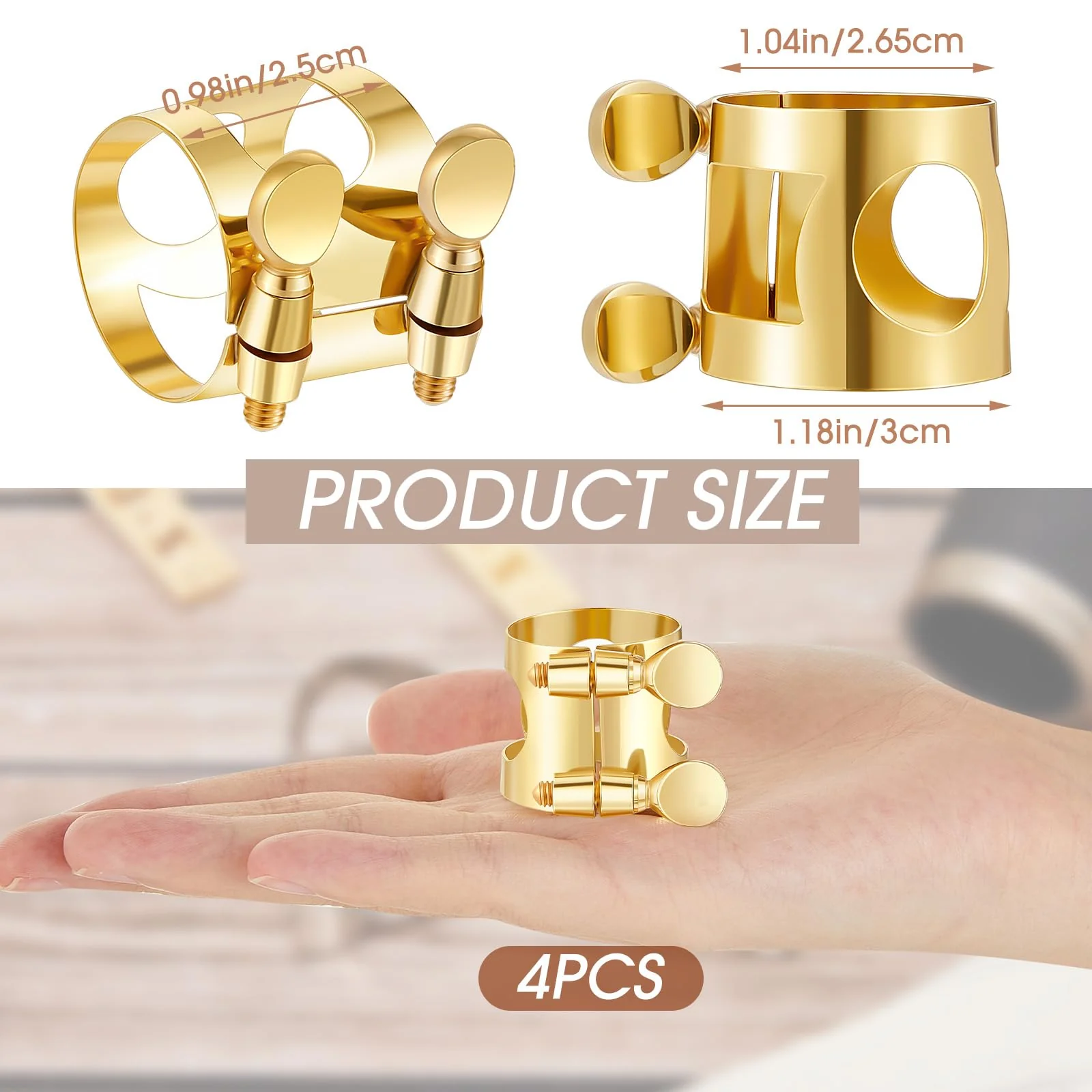 4 Pcs Alto Sax Ligature Alto Saxophone Ligature Gold Alto Saxophone Mouthpiece Ligature with Adjustable Screws Saxophone Ligature Fastener for Sax Mouthpiece Instrument - Image 2