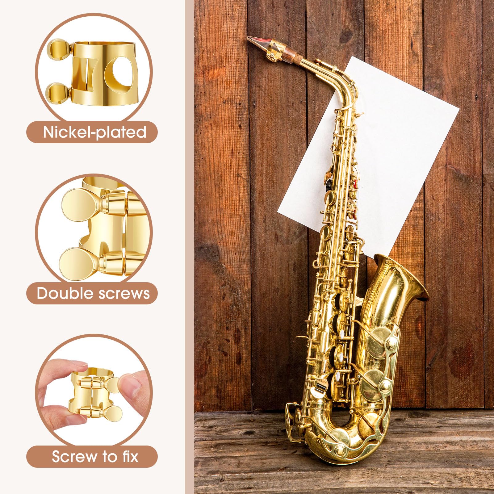 4 Pcs Alto Sax Ligature Alto Saxophone Ligature Gold Alto Saxophone Mouthpiece Ligature with Adjustable Screws Saxophone Ligature Fastener for Sax Mouthpiece Instrument - Image 3