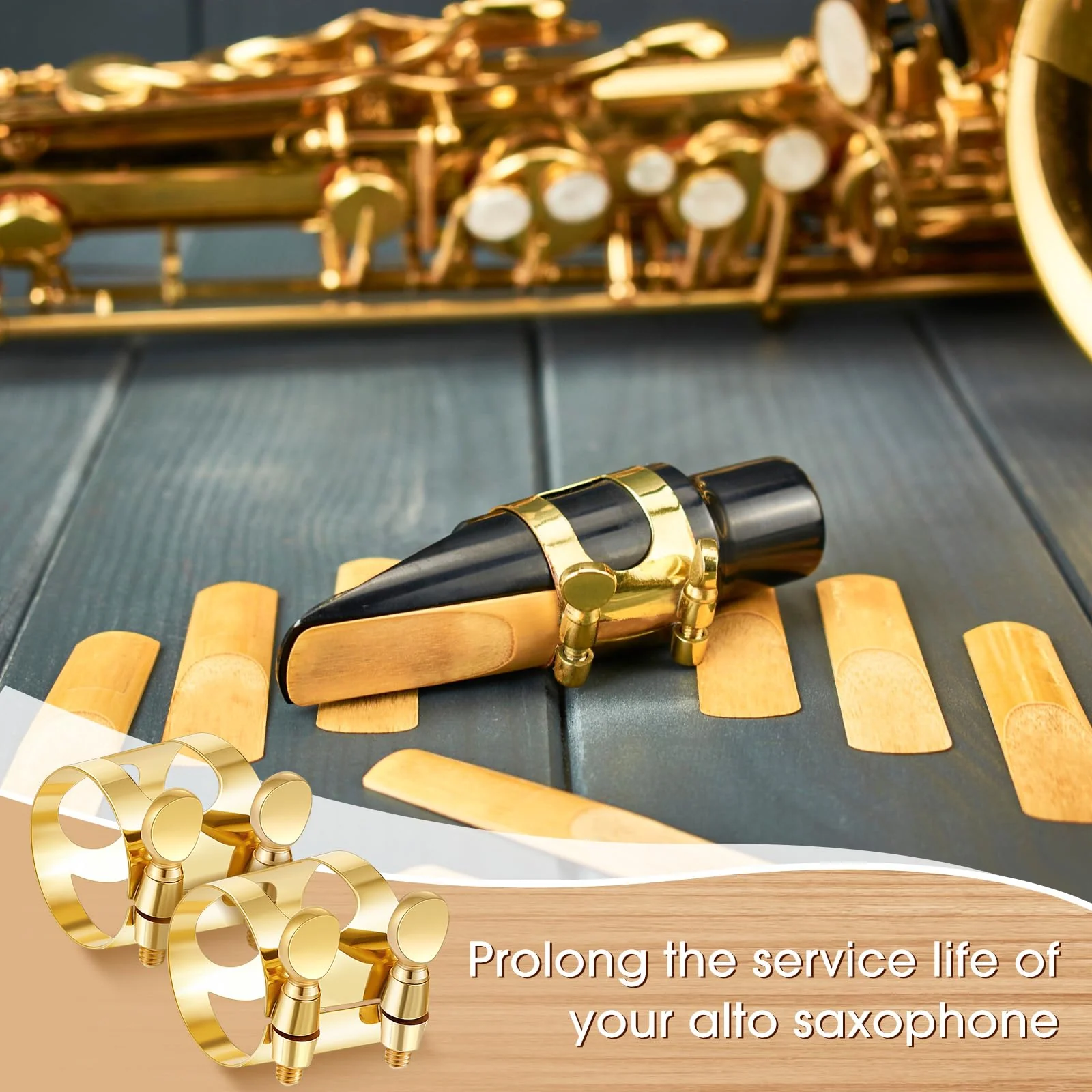 4 Pcs Alto Sax Ligature Alto Saxophone Ligature Gold Alto Saxophone Mouthpiece Ligature with Adjustable Screws Saxophone Ligature Fastener for Sax Mouthpiece Instrument - Image 6