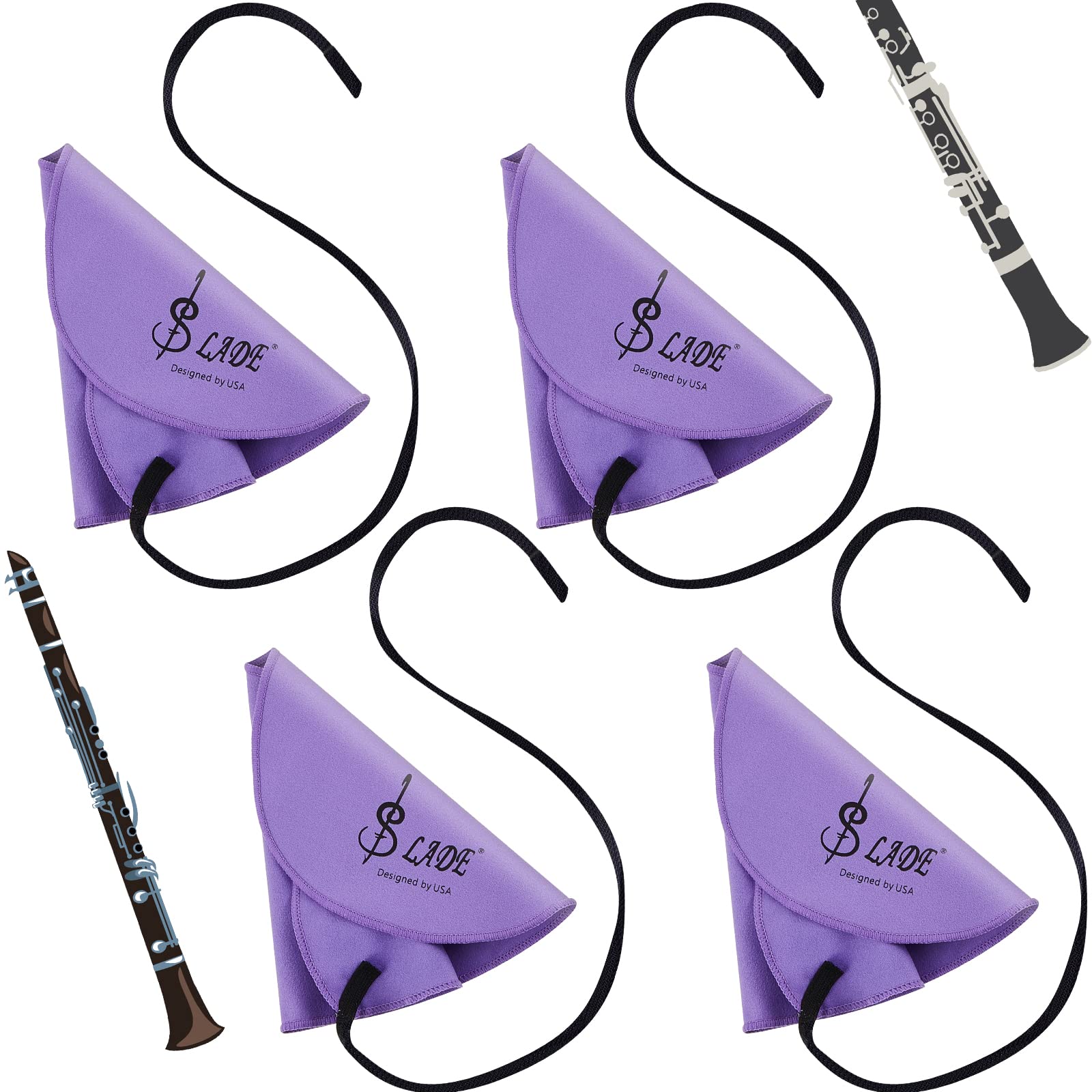 4 Pcs Clarinet Swab Cloth Clarinet Cleaner Clarinet Cleaning Cloth Swab for Inside Tube Suitable Clarinet Piccolo Flute Sax Saxophone (Purple) Purple