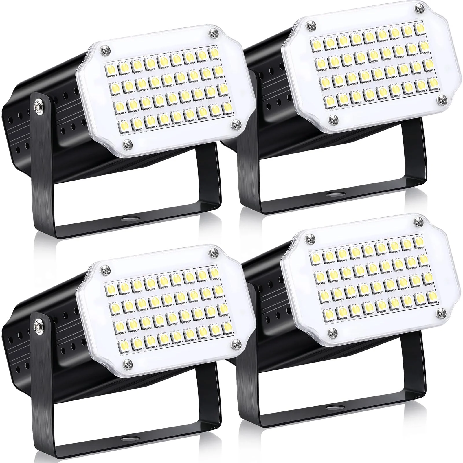 4 Pcs Halloween Strobe Light for Parties LED Strobe Light Sound Activated and Flash Speed Control with 36 RGB LED Flashing Lights DJ Lighting for Party Show Club Disco Karaoke(Black)