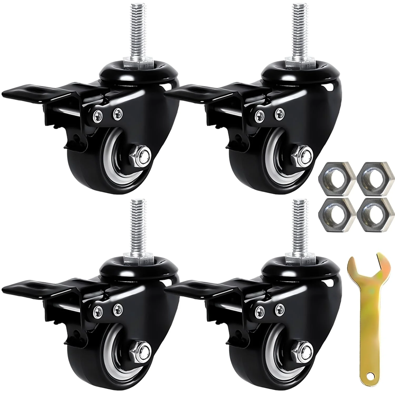 4 Pcs Keyboard Stand Wheels, Keyboard Stand Caster Wheels, 4 Replacement Locking Heavy Duty Wheels with Brake, Keyboard Stand Parts and Accessories