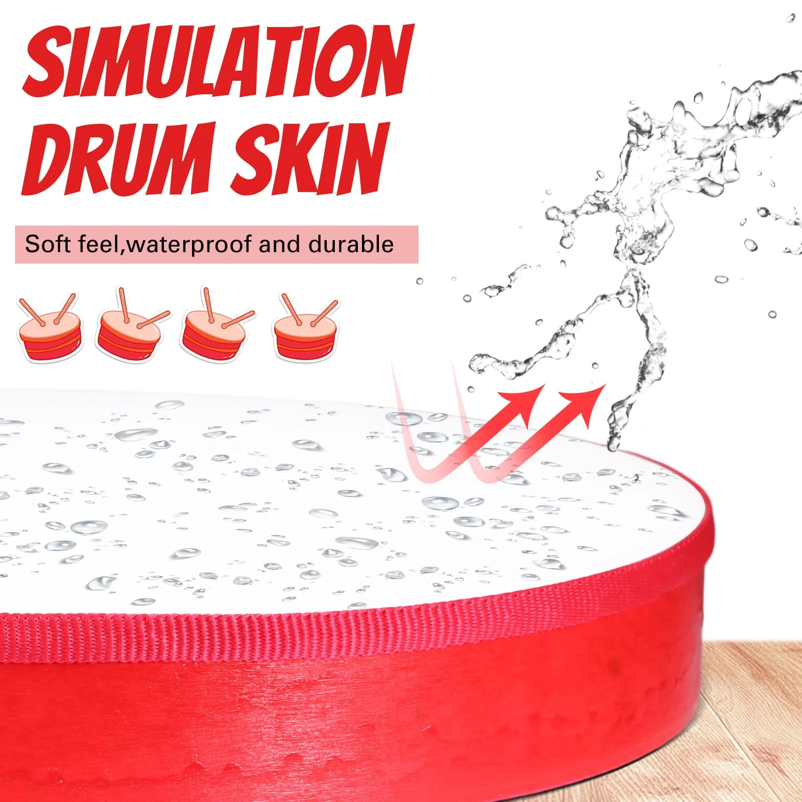 4 Pcs Kids Hand Drum Adults Wood Frame Drum Set with Drum Stick 12 Inch 10 Inch 8 Inch 6 Inch Percussion Musical Instruments for School Kids Adults Beginners Home Party Supplies (Red) Red - Image 6