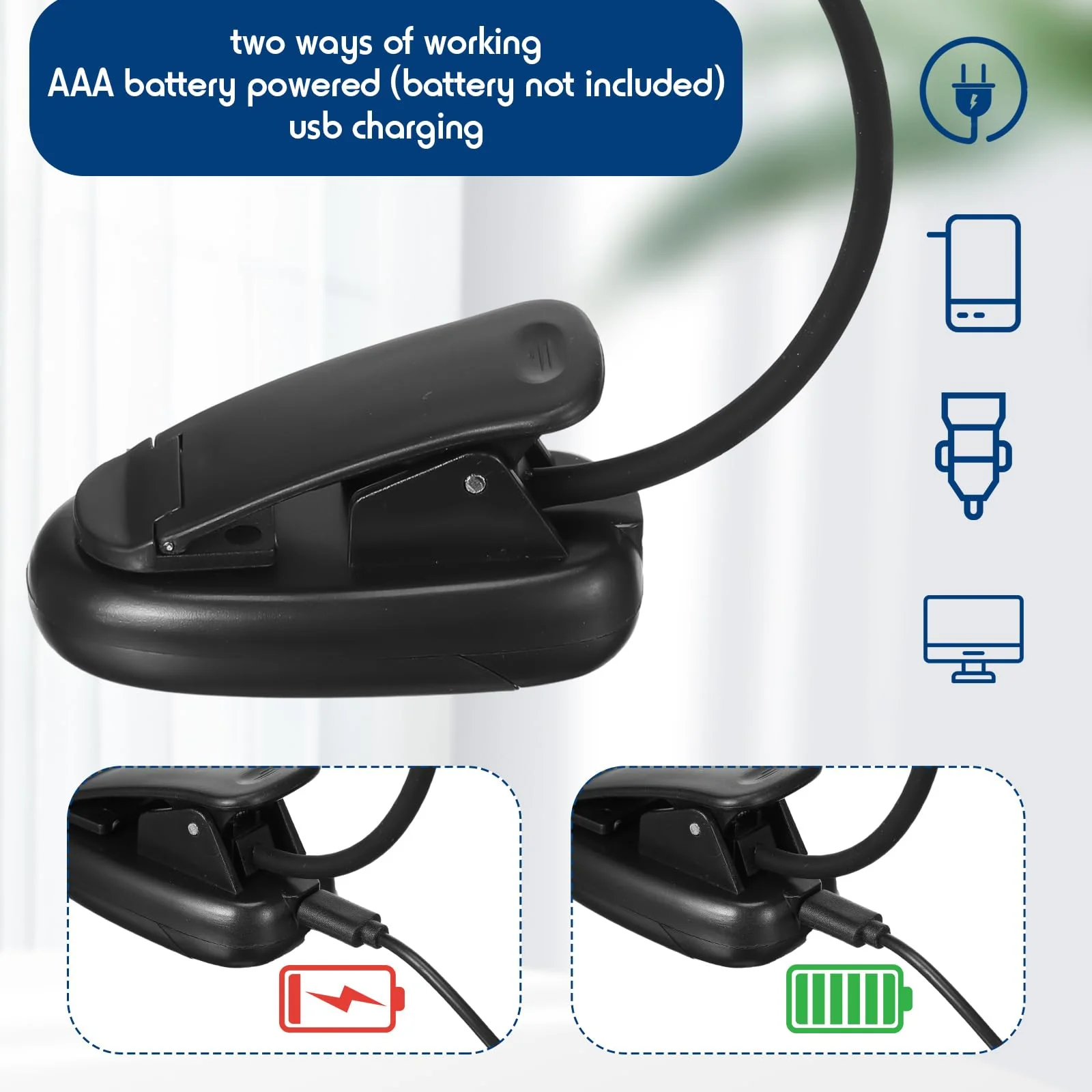 4 Pcs Music Stand Light 18 LED Piano Light Clip on Piano Lamp Adjustable Reading Light USB and AAA Battery(Not Included)/ Rechargeable Operated, 4 Color Temperature Optional (Battery) - Image 4
