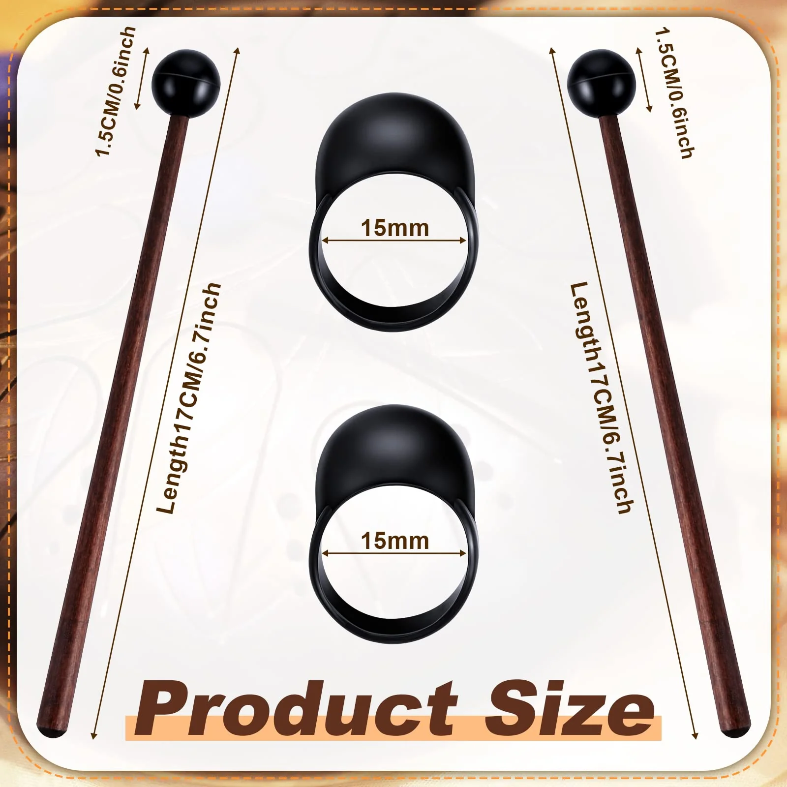 4 Pcs Steel Tongue Drum Mallets 8 Inch Glockenspiel Sticks Drum Stick Mallet and 8 Steel Tongue Drum Finger Sleeves, Silicone Rubber Knocking Finger Picks for Gong Woodblock Drum, Steel Tongue Drum - Image 2