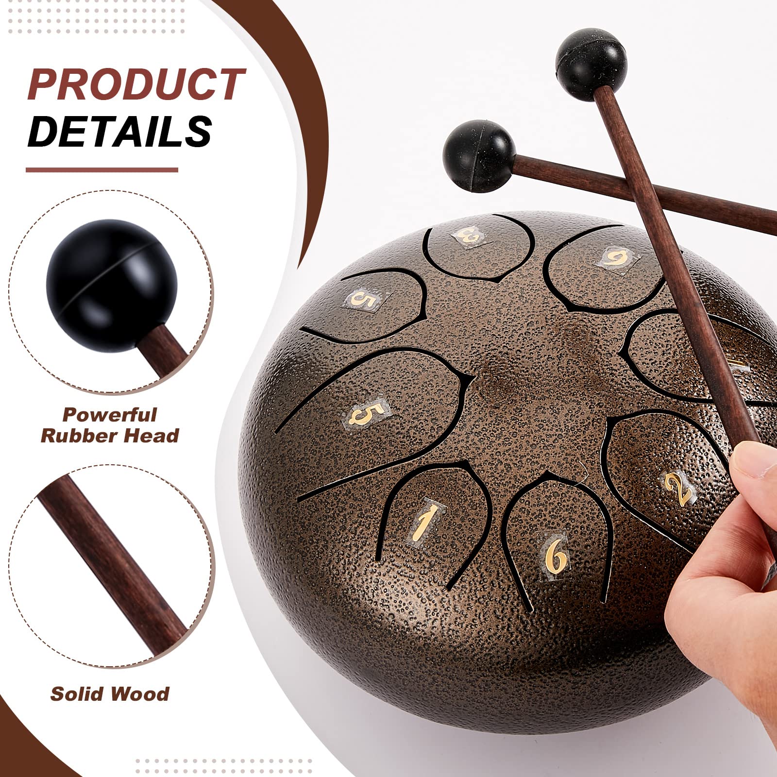 4 Pcs Steel Tongue Drum Mallets 8 Inch Glockenspiel Sticks Drum Stick Mallet and 8 Steel Tongue Drum Finger Sleeves, Silicone Rubber Knocking Finger Picks for Gong Woodblock Drum, Steel Tongue Drum - Image 3