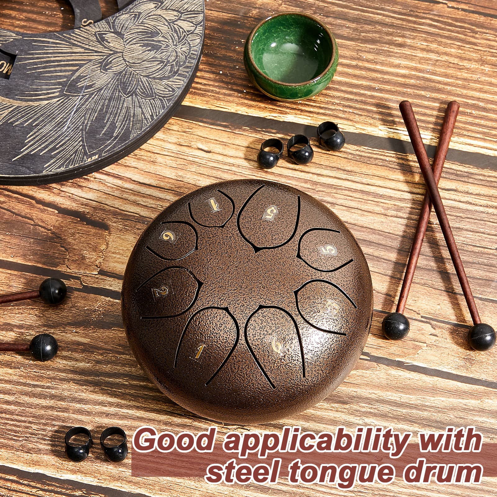 4 Pcs Steel Tongue Drum Mallets 8 Inch Glockenspiel Sticks Drum Stick Mallet and 8 Steel Tongue Drum Finger Sleeves, Silicone Rubber Knocking Finger Picks for Gong Woodblock Drum, Steel Tongue Drum - Image 4