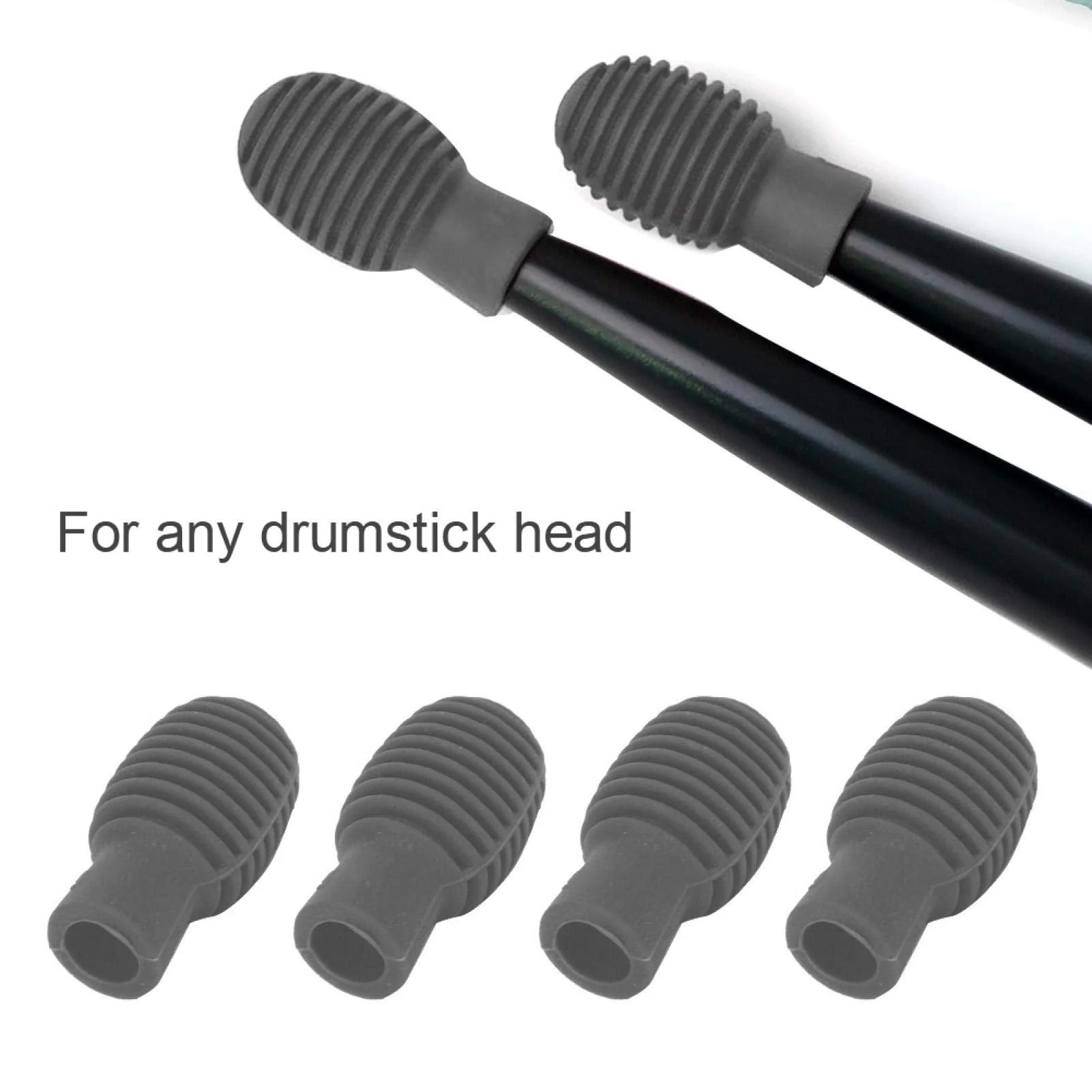 4 Pieces Drum Mute Drumstick Tips, Silicone Drumstick Silent Practice Tips, Rubber Drum Dampener Tips Replacement Musical Instruments Accessory, Grey - Image 2