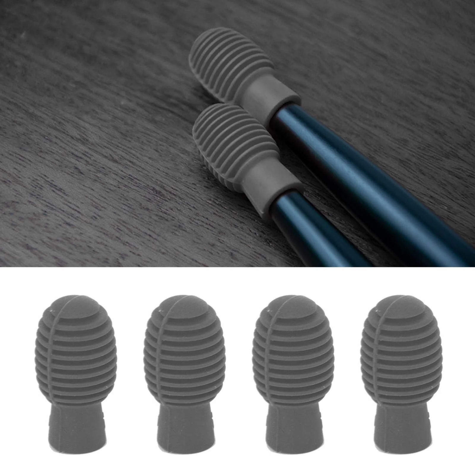 4 Pieces Drum Mute Drumstick Tips, Silicone Drumstick Silent Practice Tips, Rubber Drum Dampener Tips Replacement Musical Instruments Accessory, Grey - Image 4