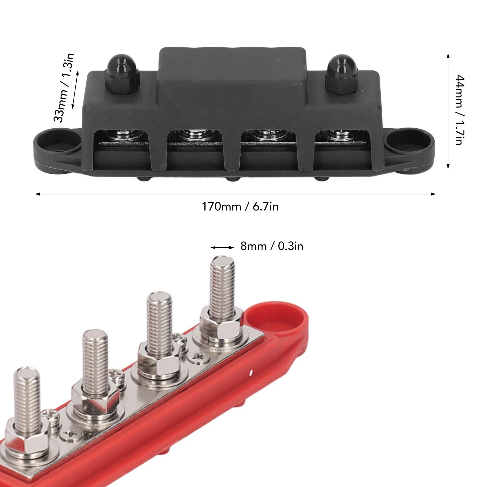 4-Pin Busbar 48 V 250 A with Brass Board M8 Screw Terminals for DC Systems - Image 2