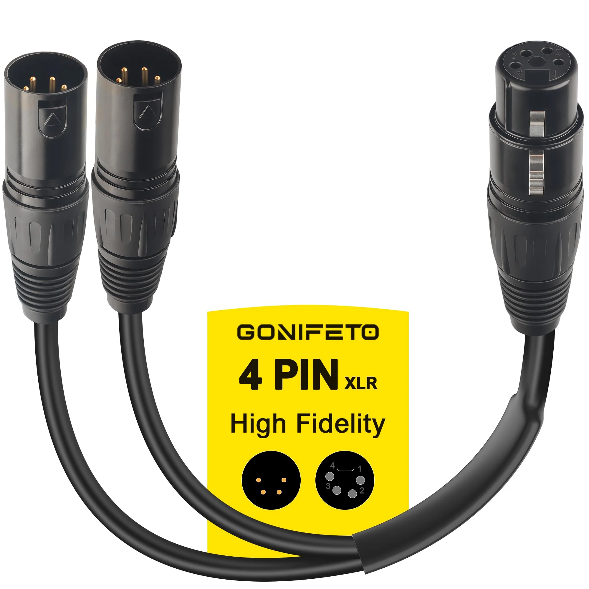 4 Pin XLR Splitter Cable, 1 Male to 2 Female XLR 4 Pin Patch Y Cable Balanced Microphone Splitter Cord Audio Adapter