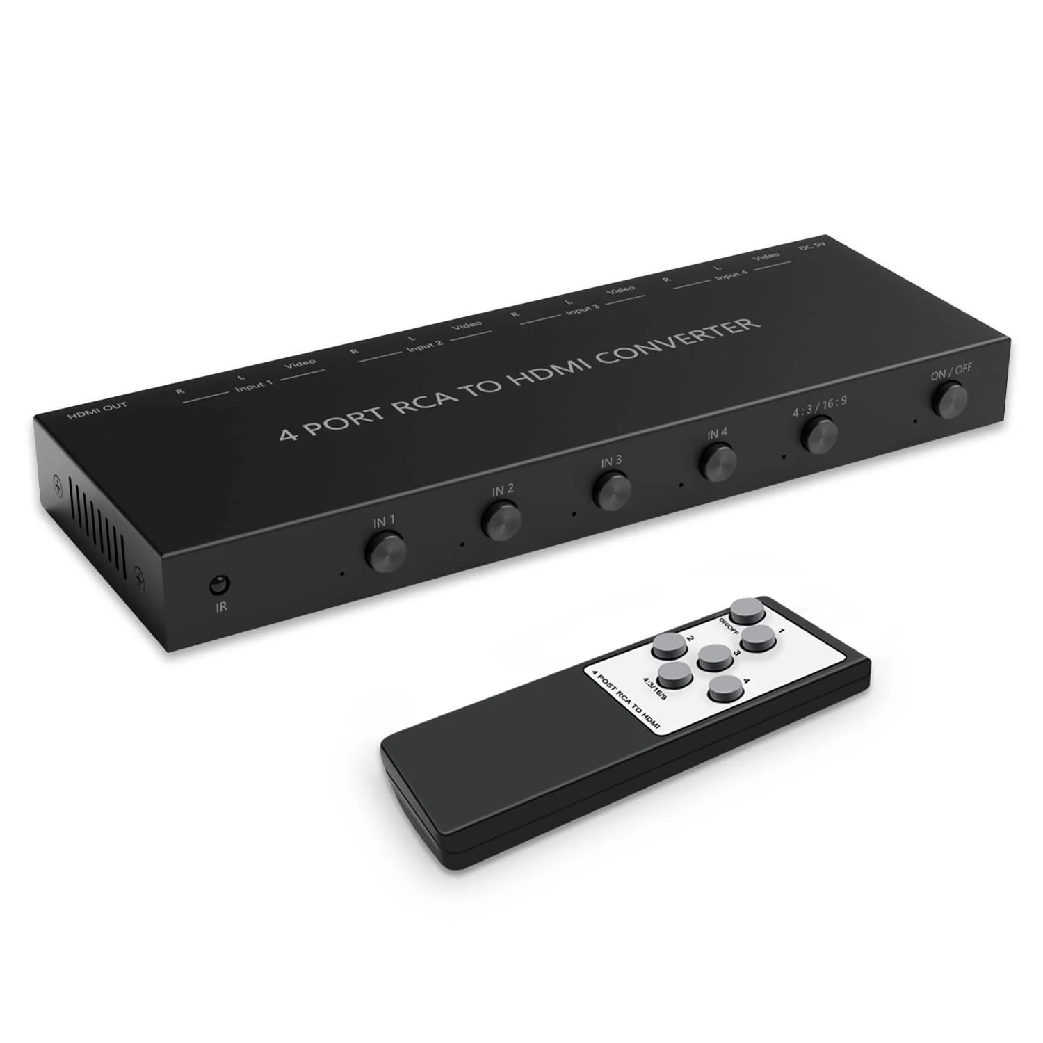 4 Port RCA to HDMI Converter 1080P/720P RCA Composite CVBS AV Switch to HDMI Converter Adapter Support 4:3/16:9 Switch, for Sega Xbox PS1 PS2 PS3 N64 NGC SNES WII VHS VCR Camera DVD(With Remote) 4 Way RCA Converter - Image 3
