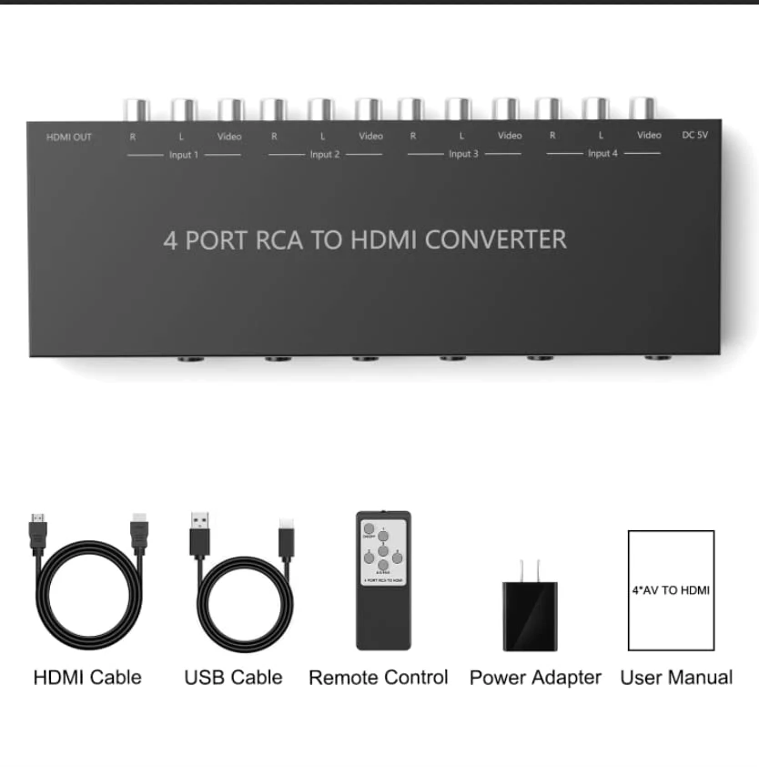 4 Port RCA to HDMI Converter 1080P/720P RCA Composite CVBS AV Switch to HDMI Converter Adapter Support 4:3/16:9 Switch, for Sega Xbox PS1 PS2 PS3 N64 NGC SNES WII VHS VCR Camera DVD(With Remote) 4 Way RCA Converter - Image 7