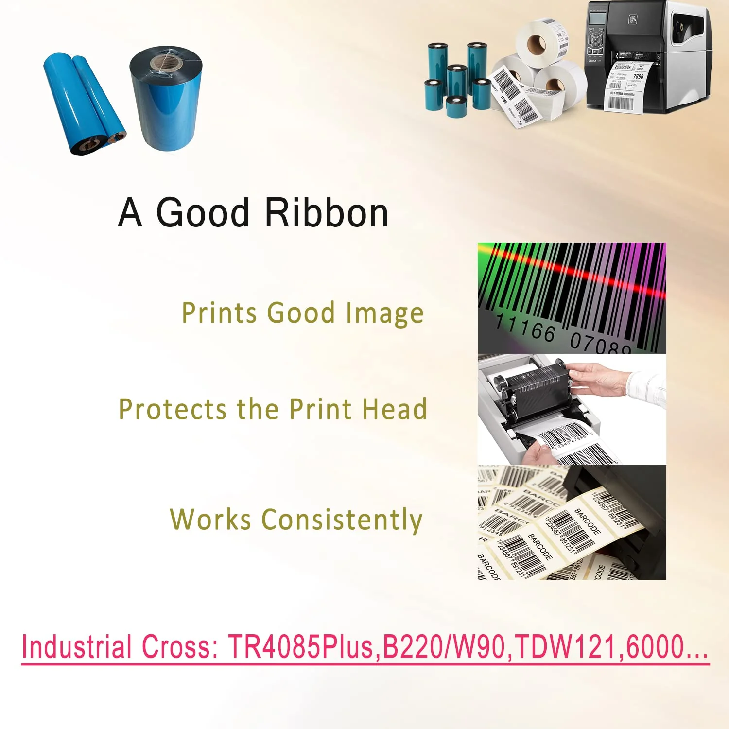 4 Rolls 4.33'' x 244' Premium Resin Enhanced Wax Ribbon, 110mm x 74m Black Thermal Transfer Ribbon, Desktop Barcode Thermal Label Printer Ribbons, 1/2'' Core, for Zebra GC, GK, GX, ZD & Eltron 4.33''x244'|4 Rolls - Image 5
