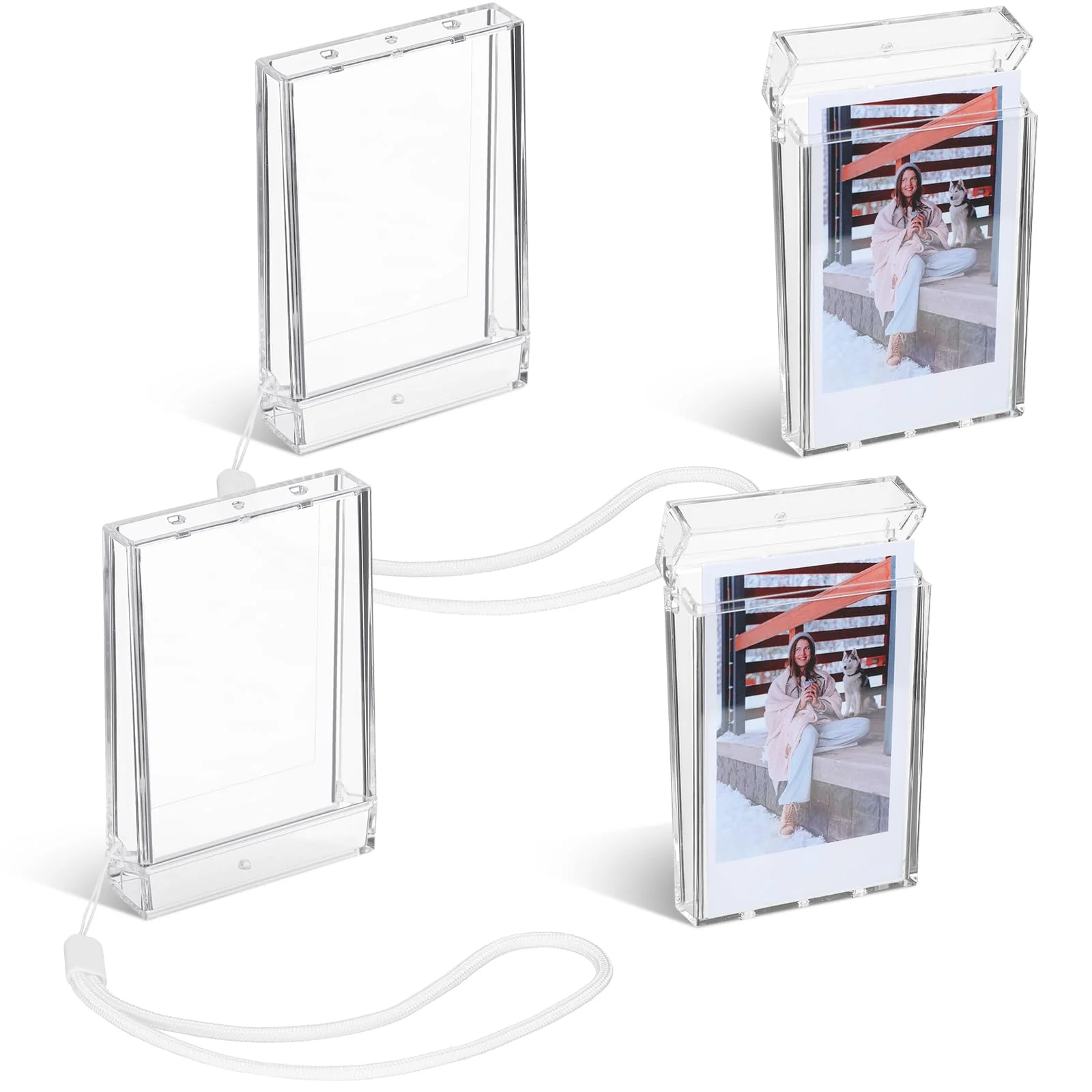 4 Set Mini Photo Holder Storage Case Compatible with Fujifilm Instax Mini 12/11/90/40/9/8/7/7+/evo 3 Inch Photo Storage Box Instant Camera Picture Case Photo Holder with Wrist Lanyard Camera Accessory