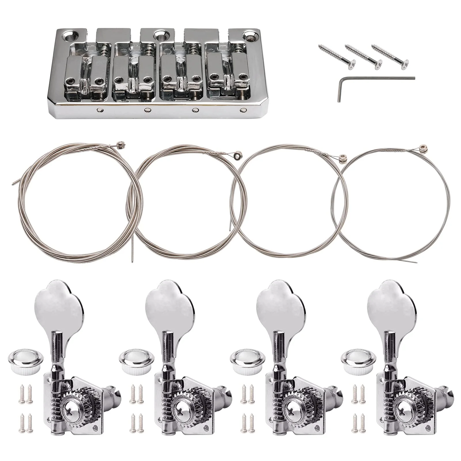 4 String Bass Guitar Bridge 93 x 45 mm (3.66 x 1.77 inch) Reliable and Versatile Bass Bridge for Your Instrument, Silver Bridge+4R Keys